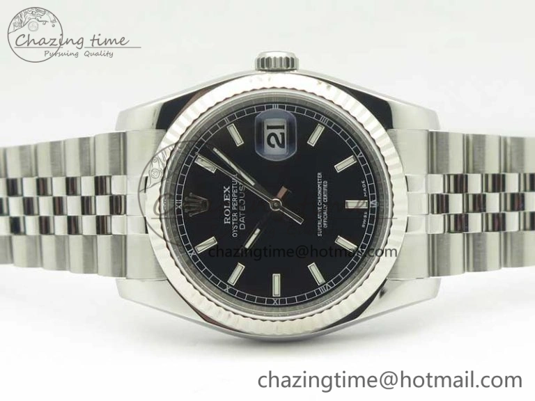 SmoothTexture DateJust 36 116234 SS 904L ARF 1:1 Best Edition Black Dial Sticks Markers on 904L SS Jubilee Bracelet SA3135 V 3374