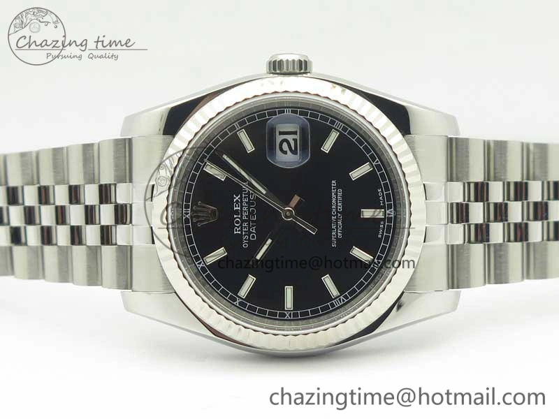 SmoothTexture DateJust 36 116234 SS 904L ARF 1:1 Best Edition Black Dial Sticks Markers on 904L SS Jubilee Bracelet SA3135 V 3374