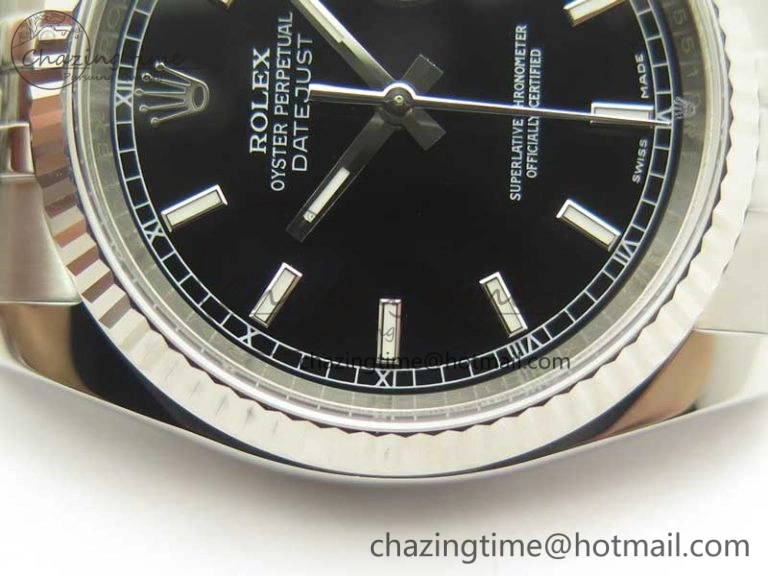SmoothTexture DateJust 36 116234 SS 904L ARF 1:1 Best Edition Black Dial Sticks Markers on 904L SS Jubilee Bracelet SA3135 V 3374