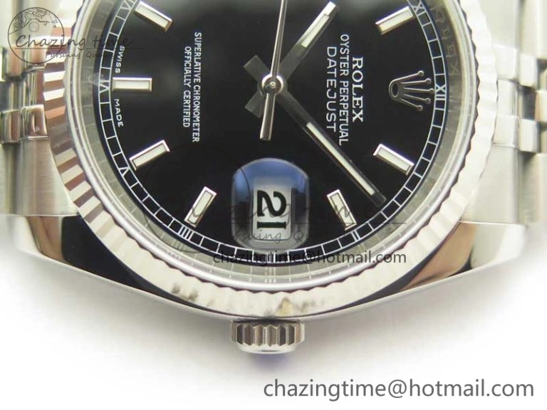 SmoothTexture DateJust 36 116234 SS 904L ARF 1:1 Best Edition Black Dial Sticks Markers on 904L SS Jubilee Bracelet SA3135 V 3374