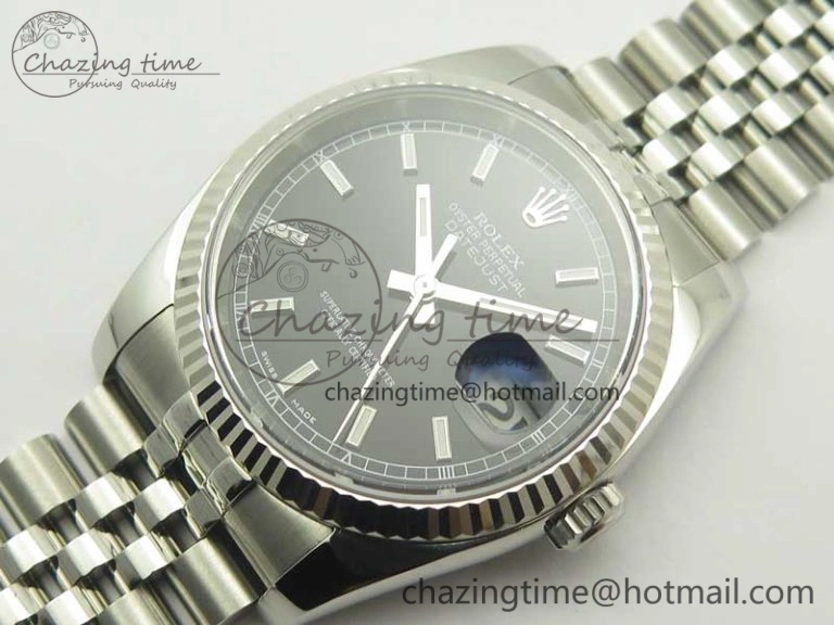 SmoothTexture DateJust 36 116234 SS 904L ARF 1:1 Best Edition Black Dial Sticks Markers on 904L SS Jubilee Bracelet SA3135 V 3374