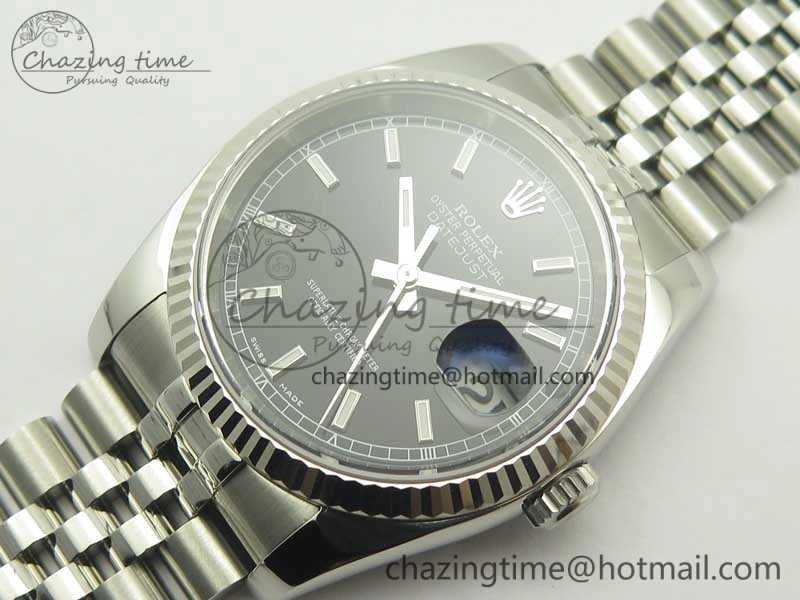 SmoothTexture DateJust 36 116234 SS 904L ARF 1:1 Best Edition Black Dial Sticks Markers on 904L SS Jubilee Bracelet SA3135 V 3374