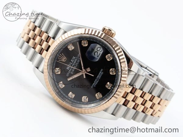 DateJust 36 126231 APF 1:1 Best Edition 904L Steel Black Diamonds Dial on SS RG Jubilee Bracelet VR WellDesigned 1596