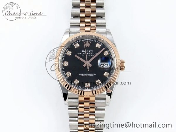 DateJust 36 126231 APF 1:1 Best Edition 904L Steel Black Diamonds Dial on SS RG Jubilee Bracelet VR WellDesigned 1596