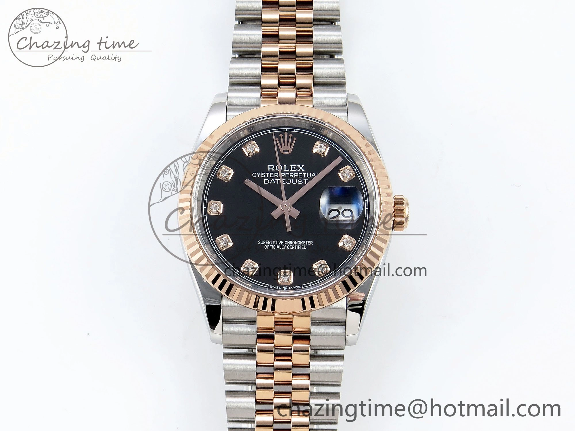 DateJust 36 126231 APF 1:1 Best Edition 904L Steel Black Diamonds Dial on SS RG Jubilee Bracelet VR WellDesigned 1596