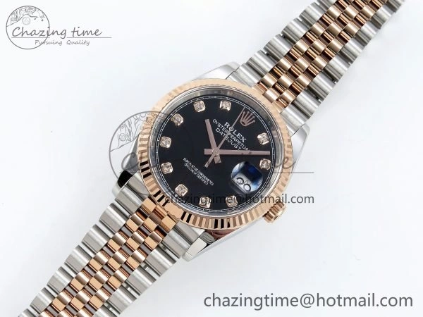 DateJust 36 126231 APF 1:1 Best Edition 904L Steel Black Diamonds Dial on SS RG Jubilee Bracelet VR WellDesigned 1596