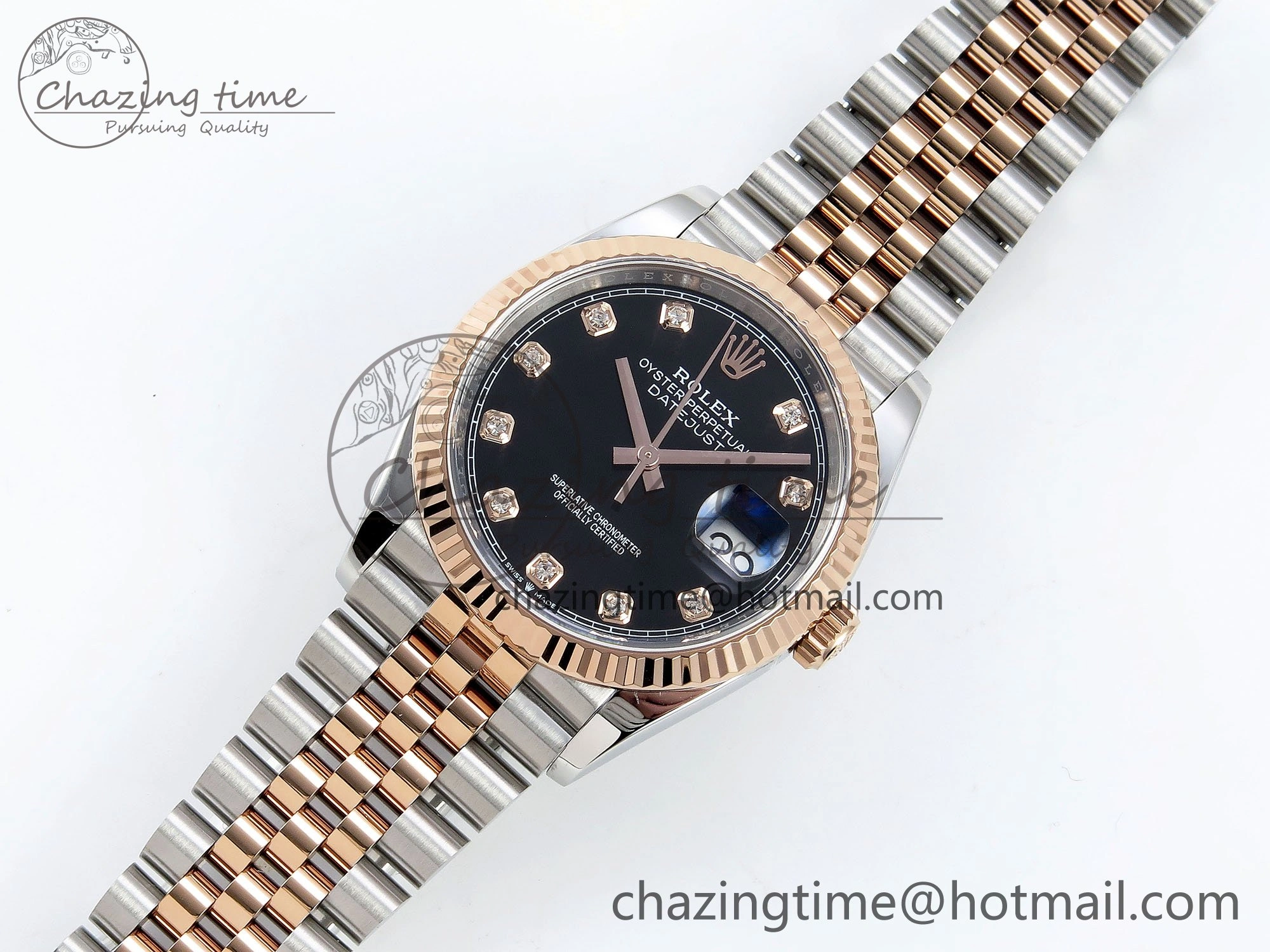 DateJust 36 126231 APF 1:1 Best Edition 904L Steel Black Diamonds Dial on SS RG Jubilee Bracelet VR WellDesigned 1596