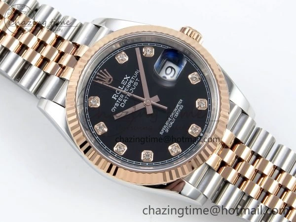 DateJust 36 126231 APF 1:1 Best Edition 904L Steel Black Diamonds Dial on SS RG Jubilee Bracelet VR WellDesigned 1596