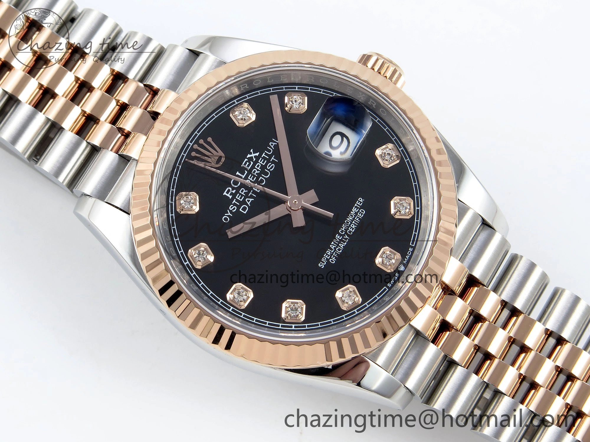 DateJust 36 126231 APF 1:1 Best Edition 904L Steel Black Diamonds Dial on SS RG Jubilee Bracelet VR WellDesigned 1596