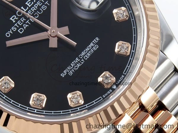 DateJust 36 126231 APF 1:1 Best Edition 904L Steel Black Diamonds Dial on SS RG Jubilee Bracelet VR WellDesigned 1596
