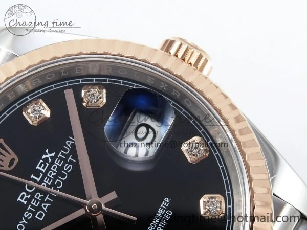 DateJust 36 126231 APF 1:1 Best Edition 904L Steel Black Diamonds Dial on SS RG Jubilee Bracelet VR WellDesigned 1596