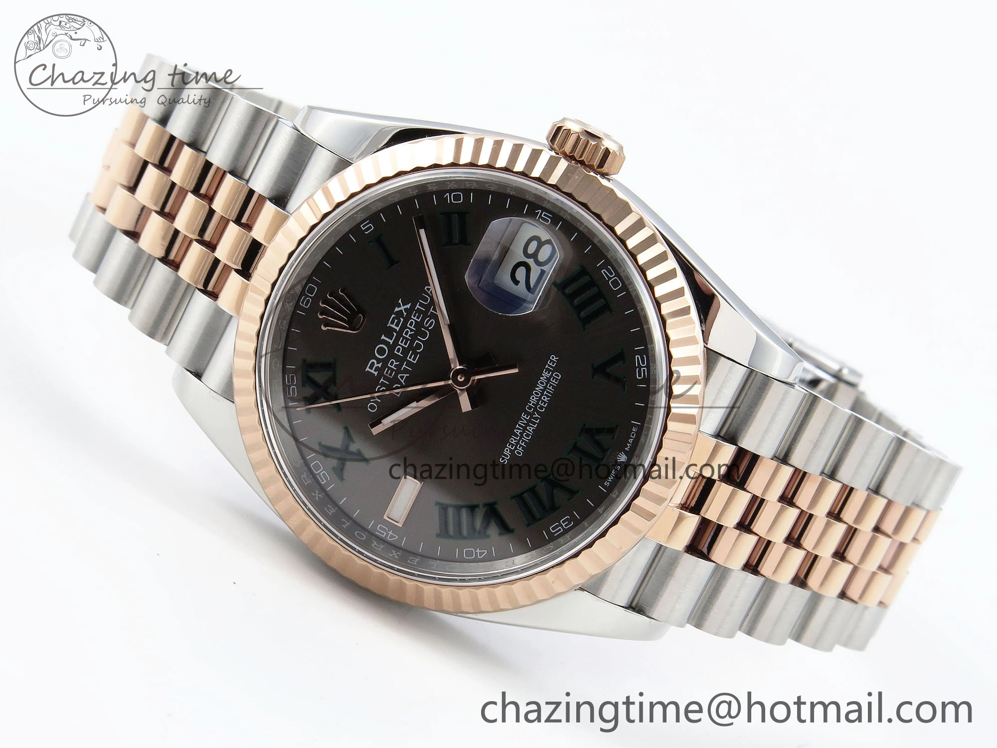 Thermal DateJust 36 126231 APF 1:1 Best Edition 904L Steel Gray Dial Green Roman on SS RG Jubilee Bracelet VR 1588