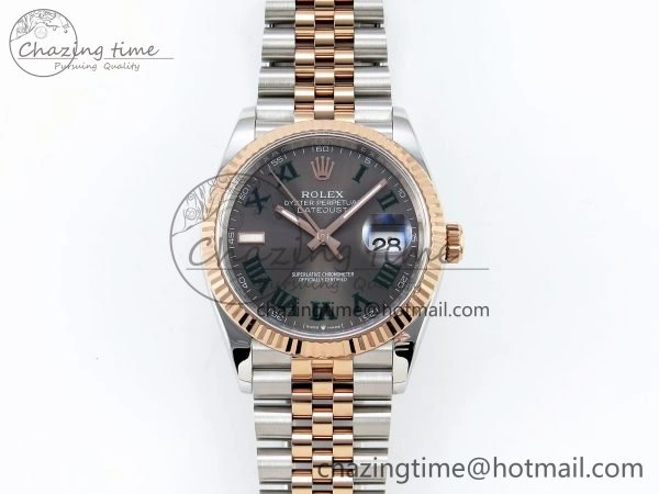 Thermal DateJust 36 126231 APF 1:1 Best Edition 904L Steel Gray Dial Green Roman on SS RG Jubilee Bracelet VR 1588