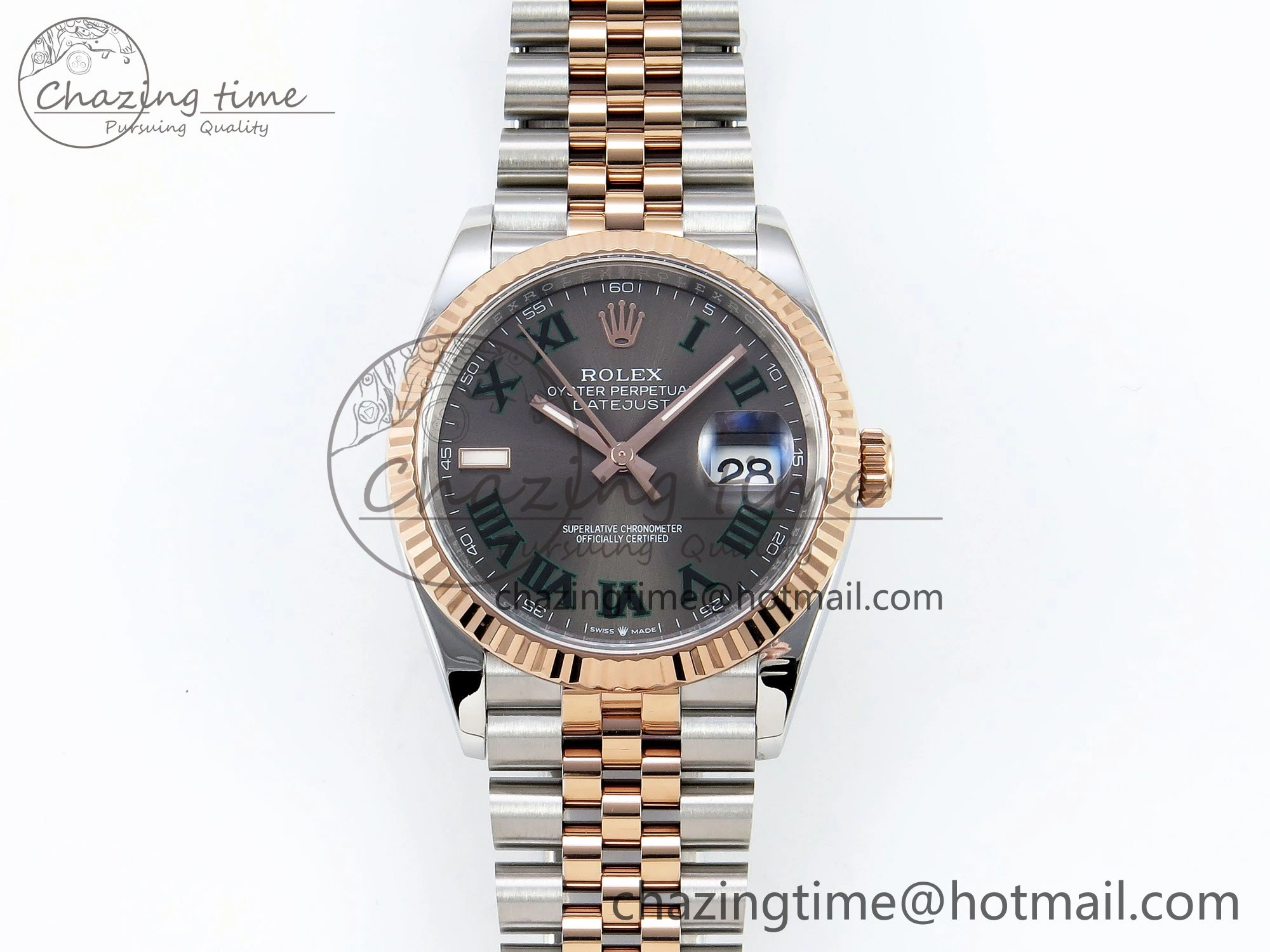 Thermal DateJust 36 126231 APF 1:1 Best Edition 904L Steel Gray Dial Green Roman on SS RG Jubilee Bracelet VR 1588