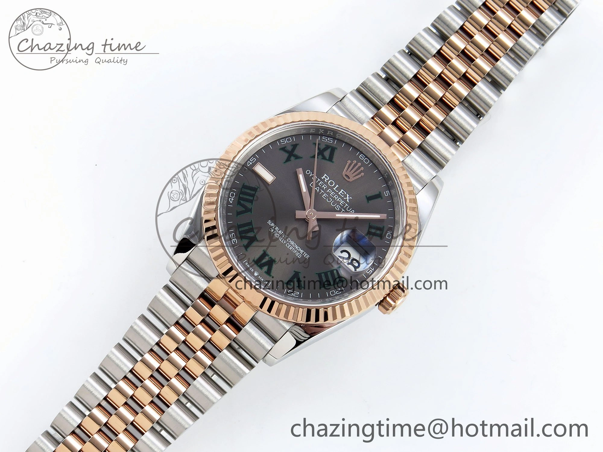 Thermal DateJust 36 126231 APF 1:1 Best Edition 904L Steel Gray Dial Green Roman on SS RG Jubilee Bracelet VR 1588