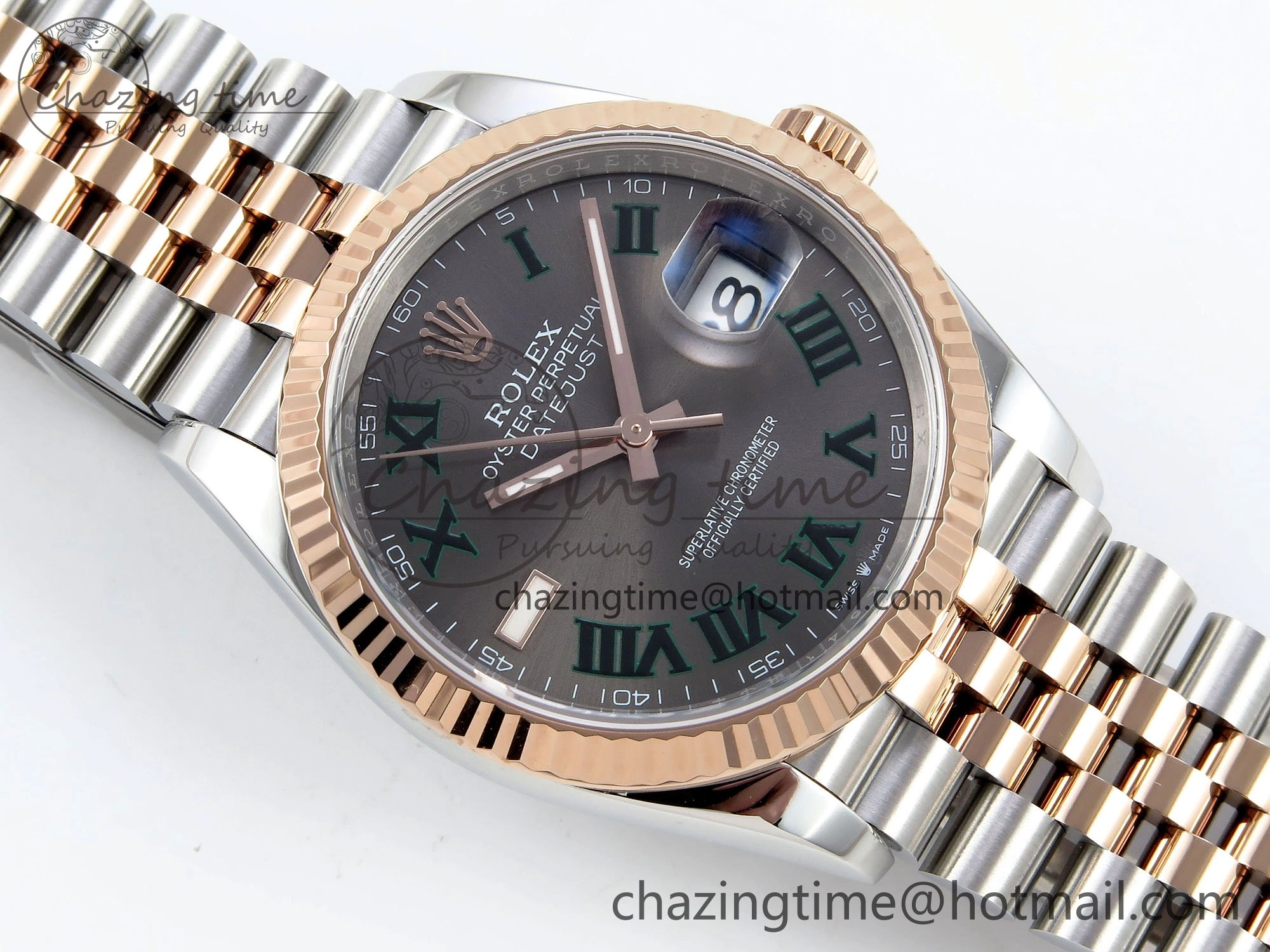 Thermal DateJust 36 126231 APF 1:1 Best Edition 904L Steel Gray Dial Green Roman on SS RG Jubilee Bracelet VR 1588