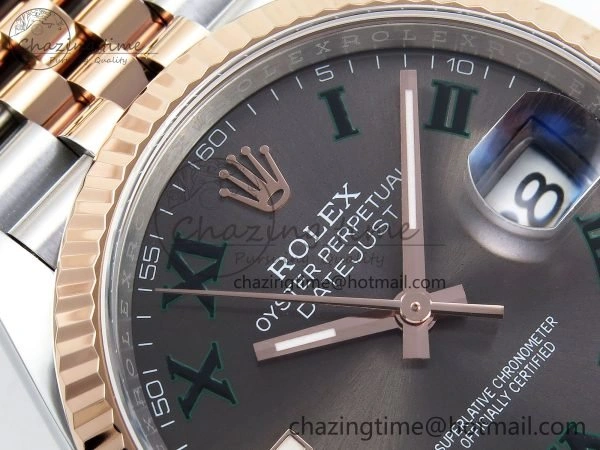 Thermal DateJust 36 126231 APF 1:1 Best Edition 904L Steel Gray Dial Green Roman on SS RG Jubilee Bracelet VR 1588