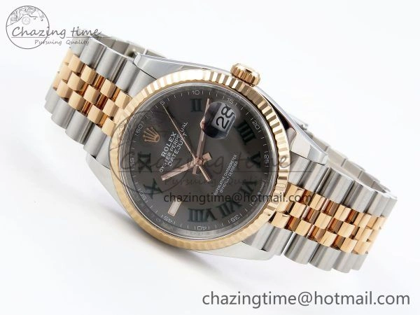 Compact DateJust 36 126231 Clean 1:1 Best Edition 904L Steel Gray DIal Green Roman Marker on SS RG Jubilee Bracelet VR 1498