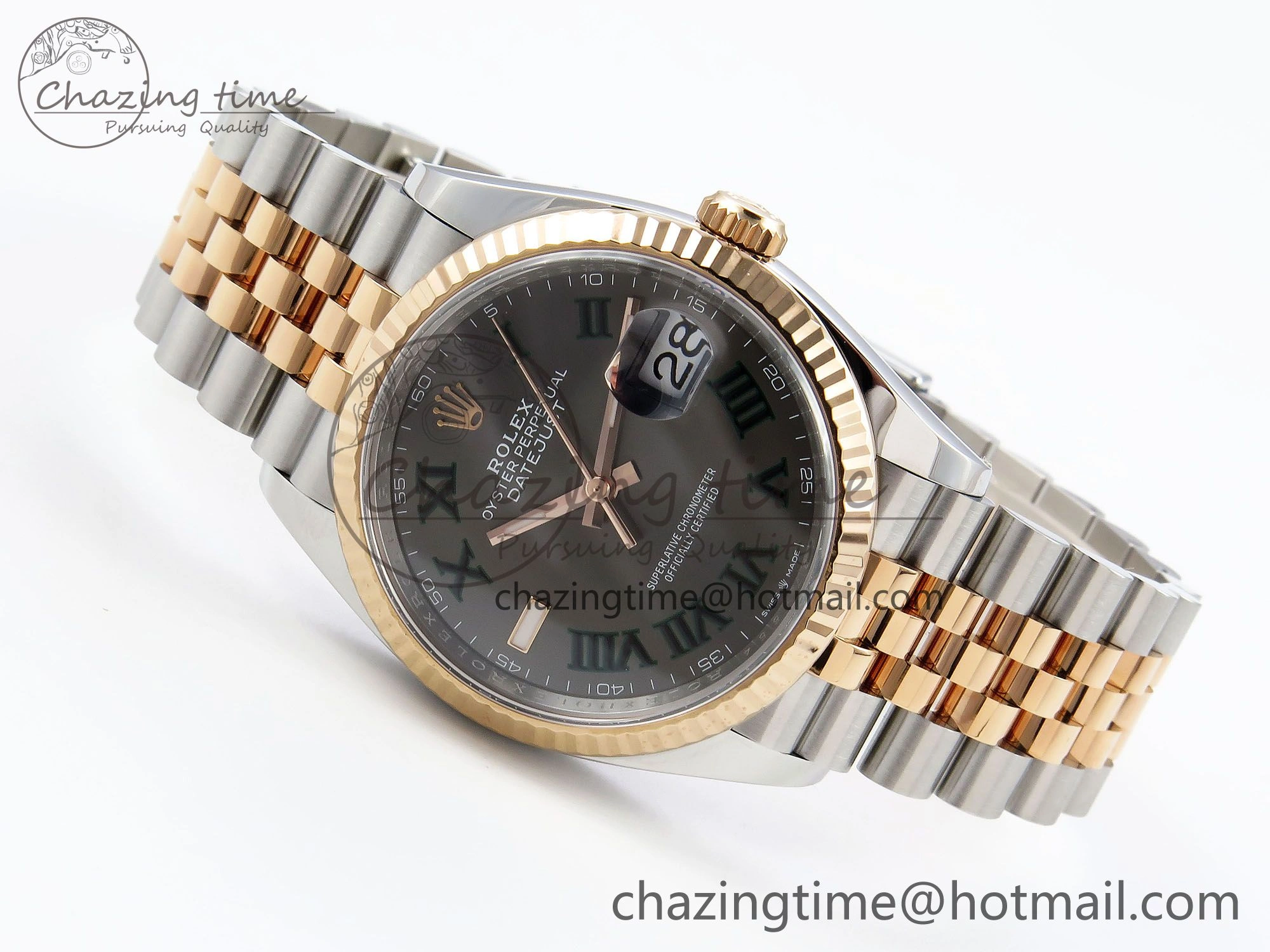 Compact DateJust 36 126231 Clean 1:1 Best Edition 904L Steel Gray DIal Green Roman Marker on SS RG Jubilee Bracelet VR 1498