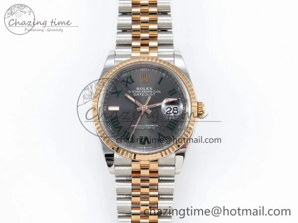 Compact DateJust 36 126231 Clean 1:1 Best Edition 904L Steel Gray DIal Green Roman Marker on SS RG Jubilee Bracelet VR 1498