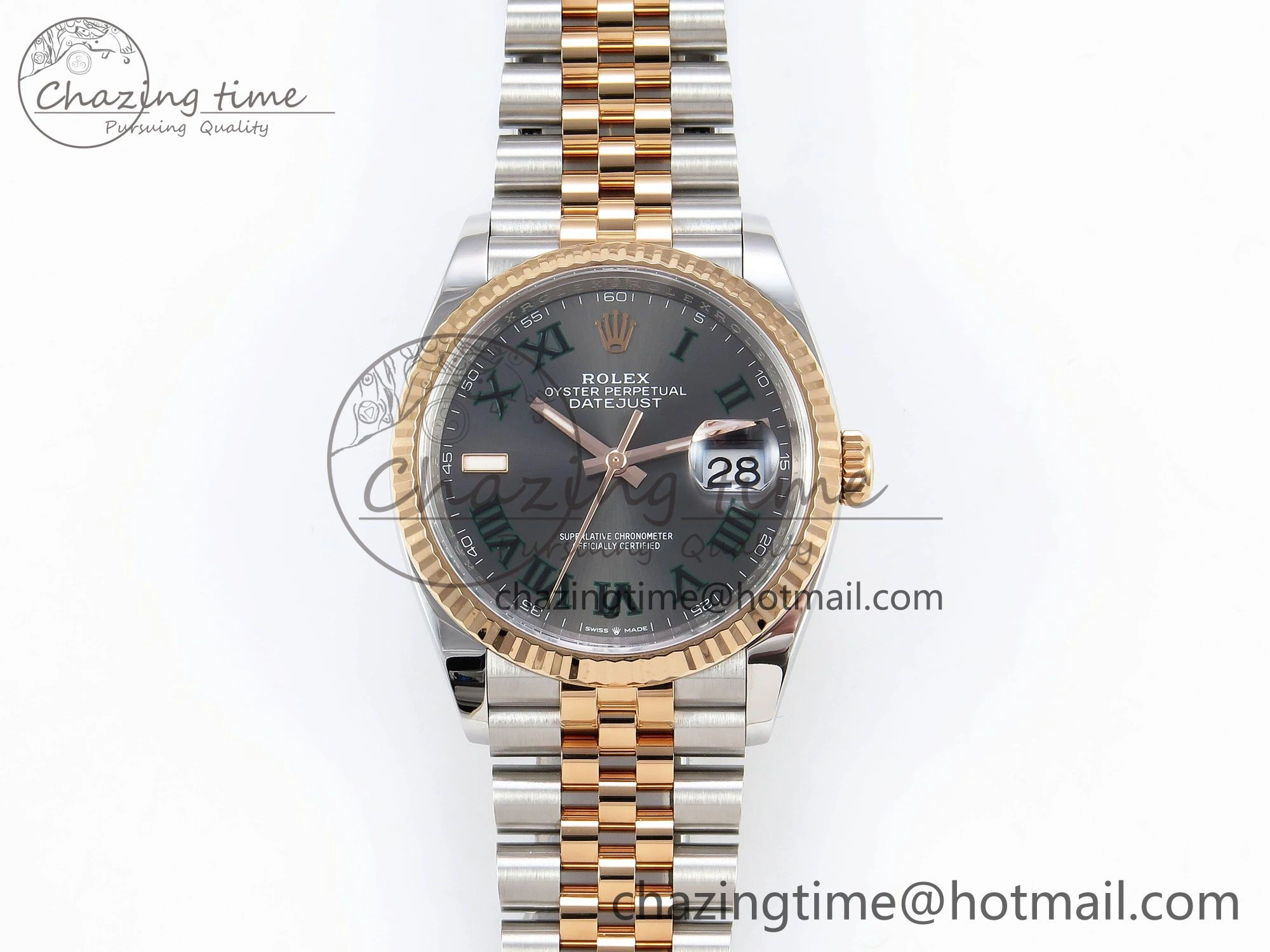 Compact DateJust 36 126231 Clean 1:1 Best Edition 904L Steel Gray DIal Green Roman Marker on SS RG Jubilee Bracelet VR 1498