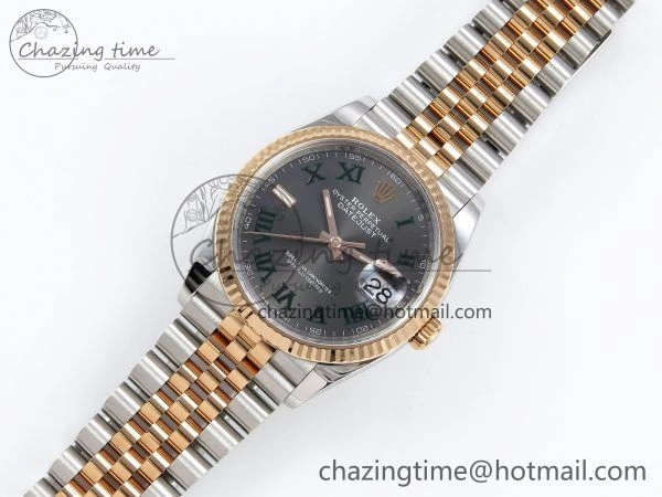 Compact DateJust 36 126231 Clean 1:1 Best Edition 904L Steel Gray DIal Green Roman Marker on SS RG Jubilee Bracelet VR 1498