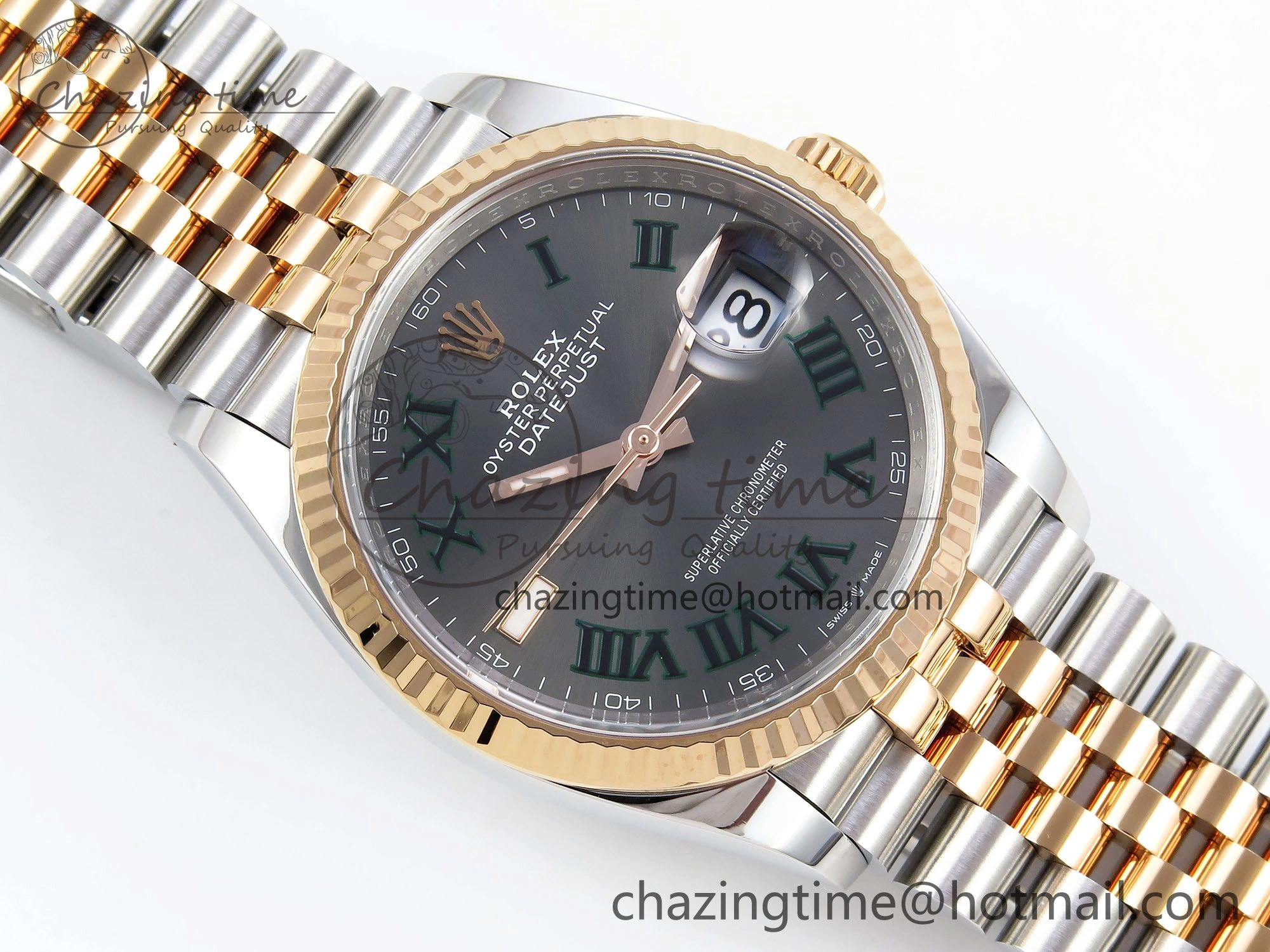 Compact DateJust 36 126231 Clean 1:1 Best Edition 904L Steel Gray DIal Green Roman Marker on SS RG Jubilee Bracelet VR 1498