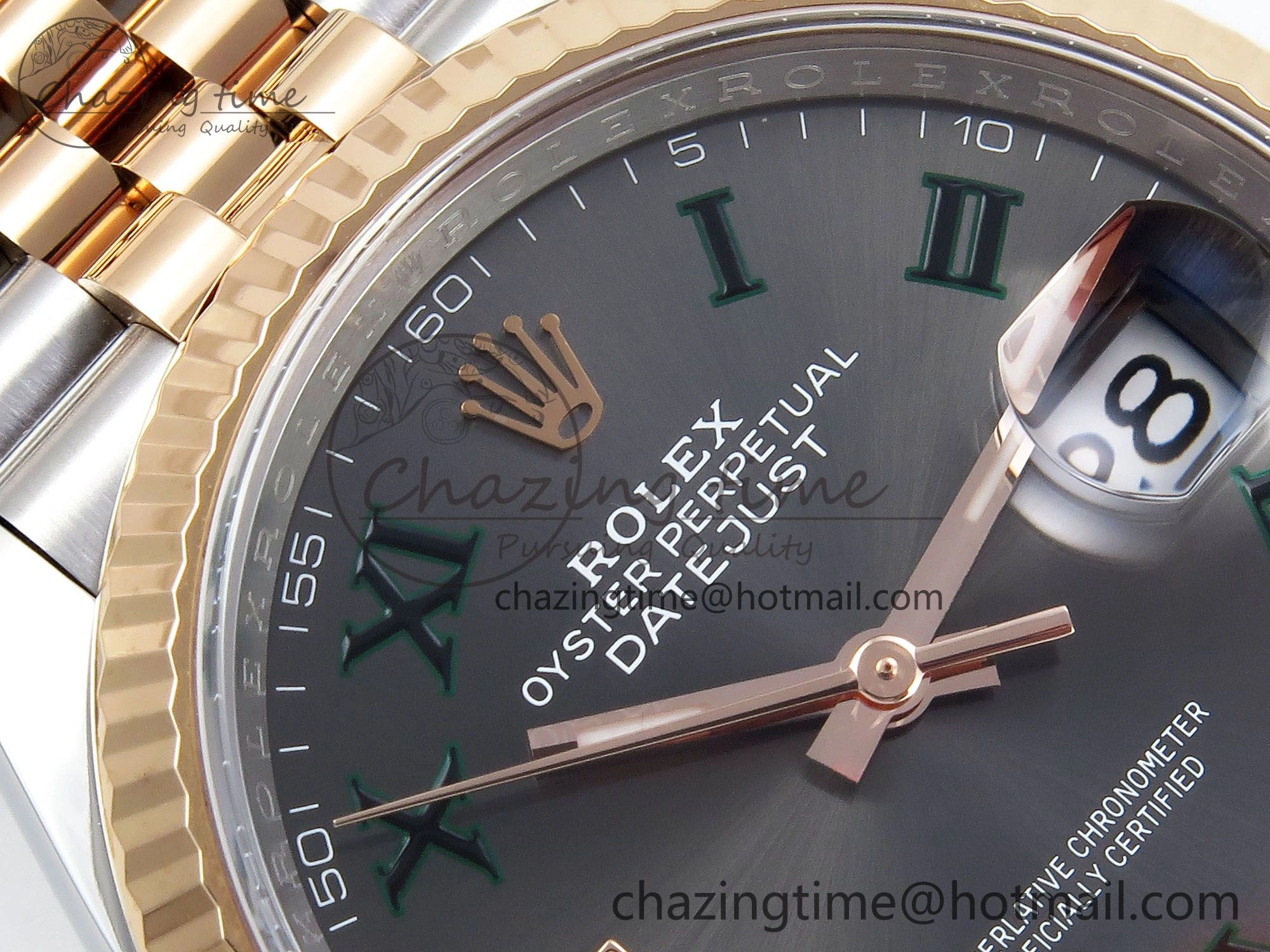 Compact DateJust 36 126231 Clean 1:1 Best Edition 904L Steel Gray DIal Green Roman Marker on SS RG Jubilee Bracelet VR 1498