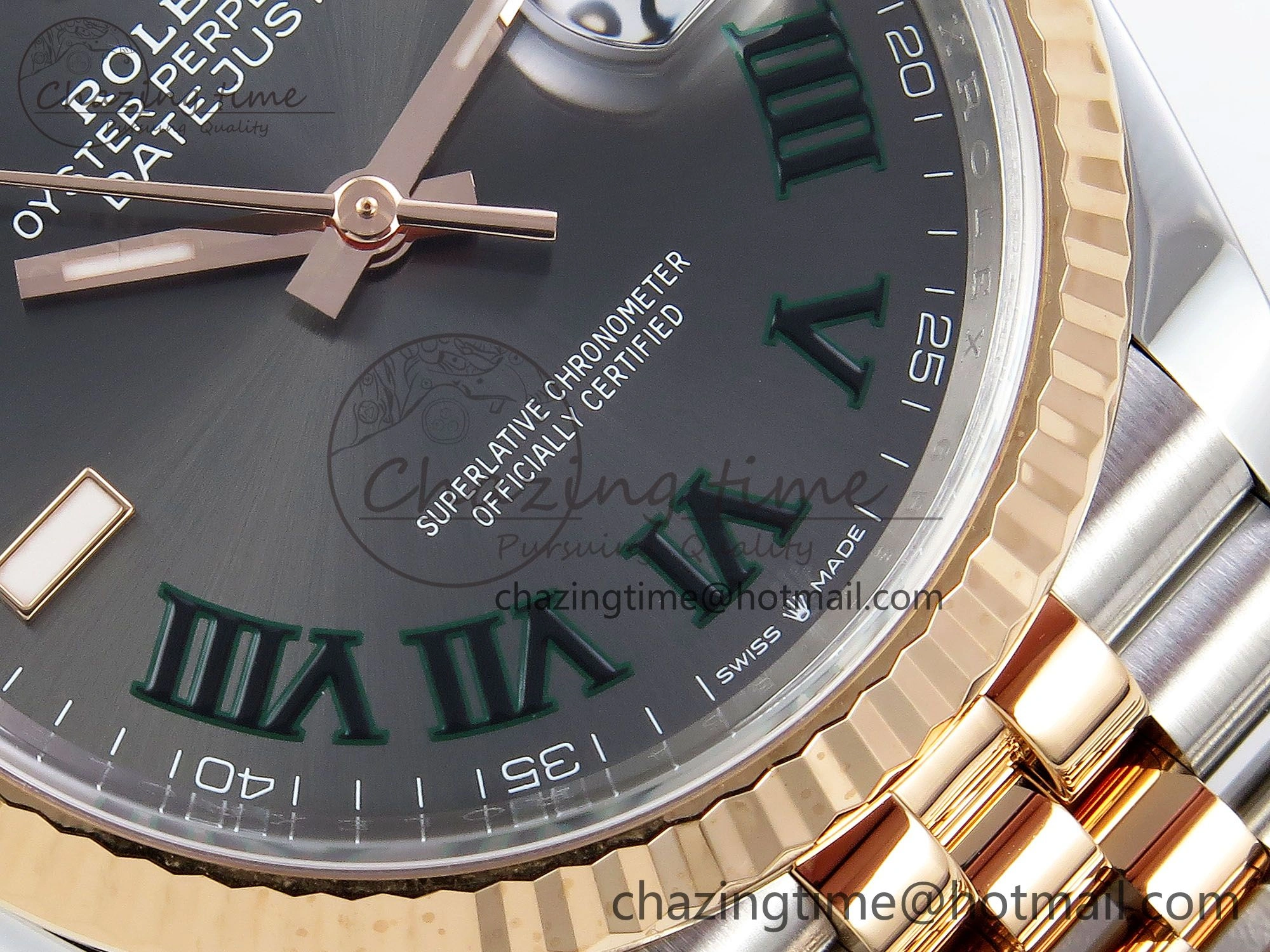 Compact DateJust 36 126231 Clean 1:1 Best Edition 904L Steel Gray DIal Green Roman Marker on SS RG Jubilee Bracelet VR 1498