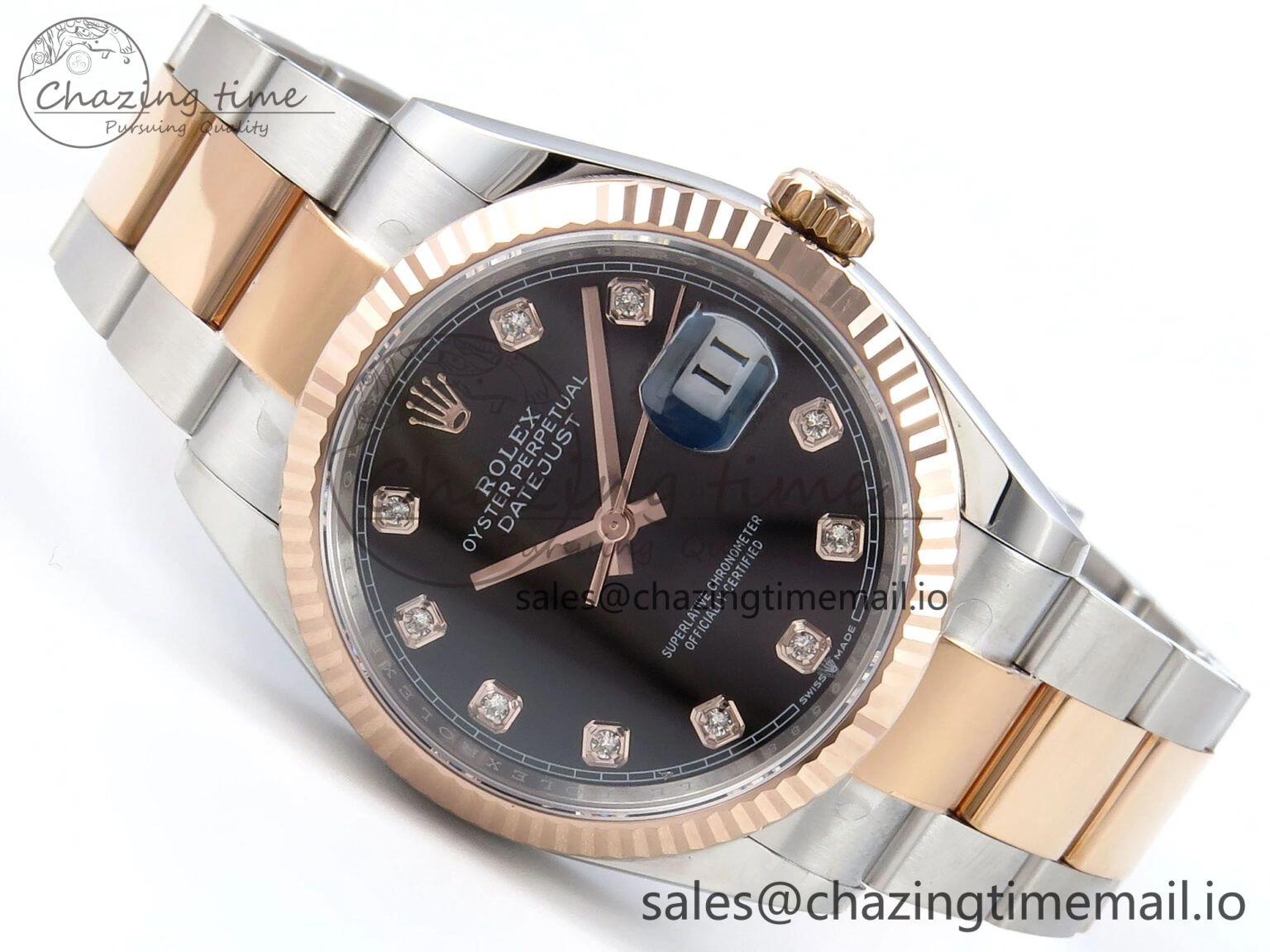 TimelessDesign DateJust 36 126231 EWEF Best Edition Black Diamonds Dial on SS RG Oyster Bracelet A 662