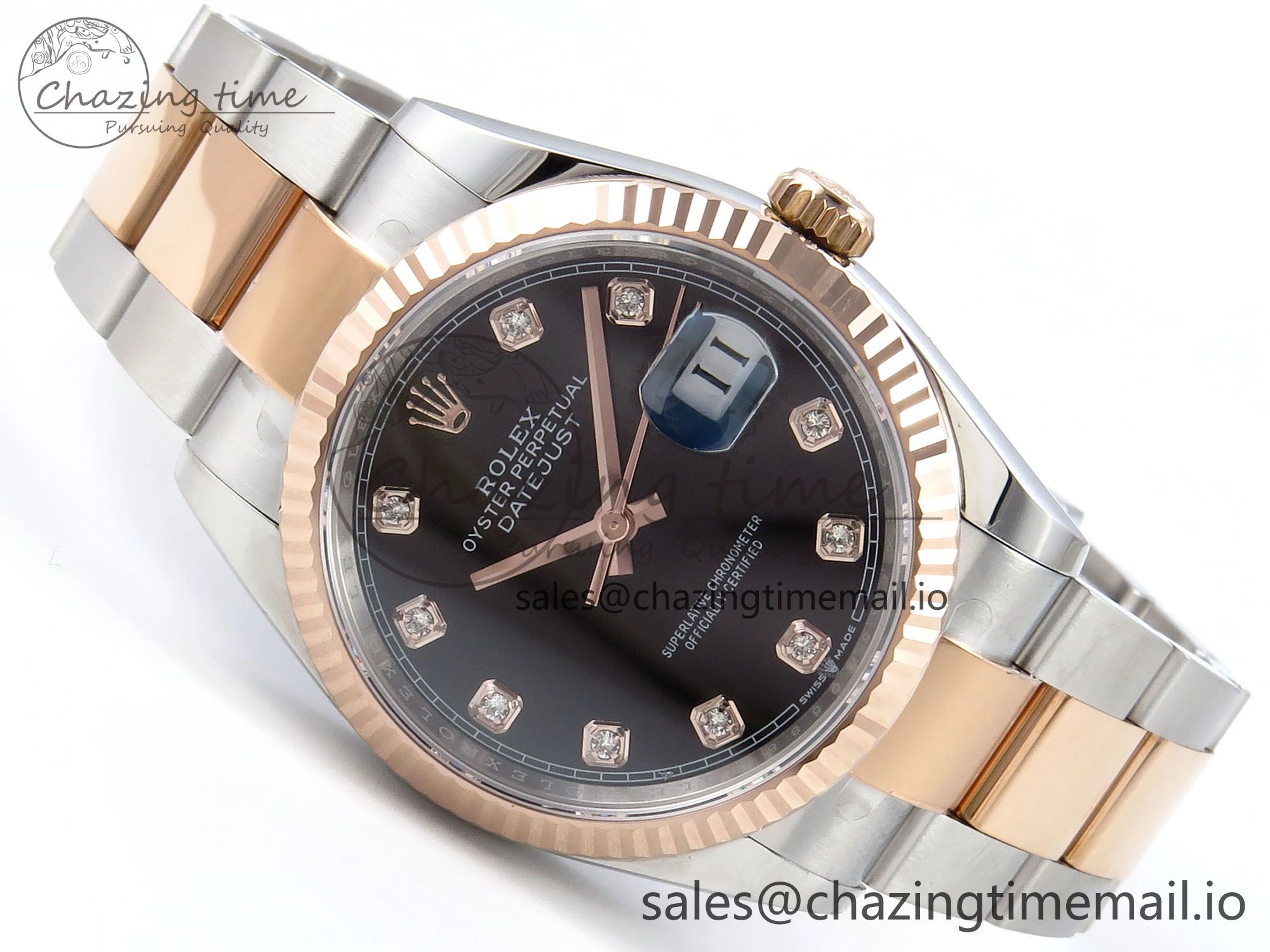 TimelessDesign DateJust 36 126231 EWEF Best Edition Black Diamonds Dial on SS RG Oyster Bracelet A 662