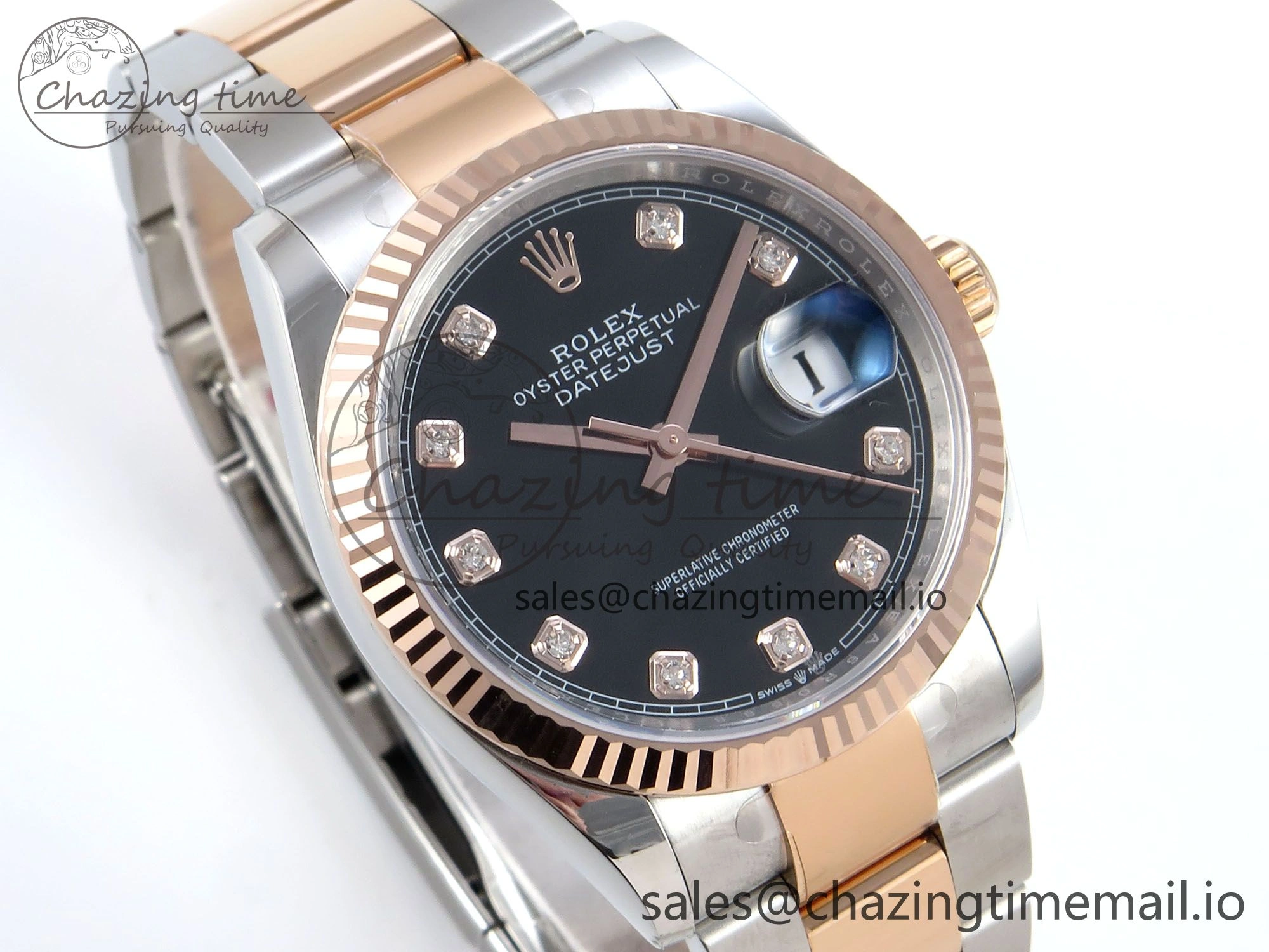 TimelessDesign DateJust 36 126231 EWEF Best Edition Black Diamonds Dial on SS RG Oyster Bracelet A 662