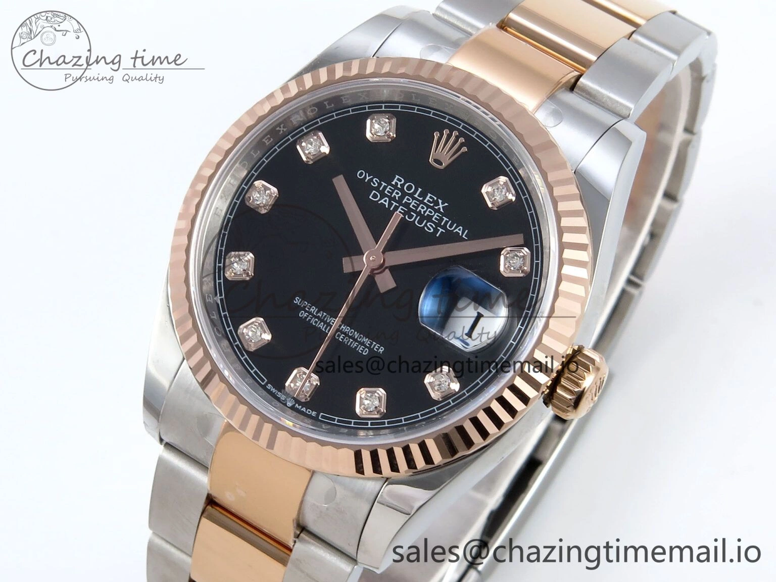 TimelessDesign DateJust 36 126231 EWEF Best Edition Black Diamonds Dial on SS RG Oyster Bracelet A 662