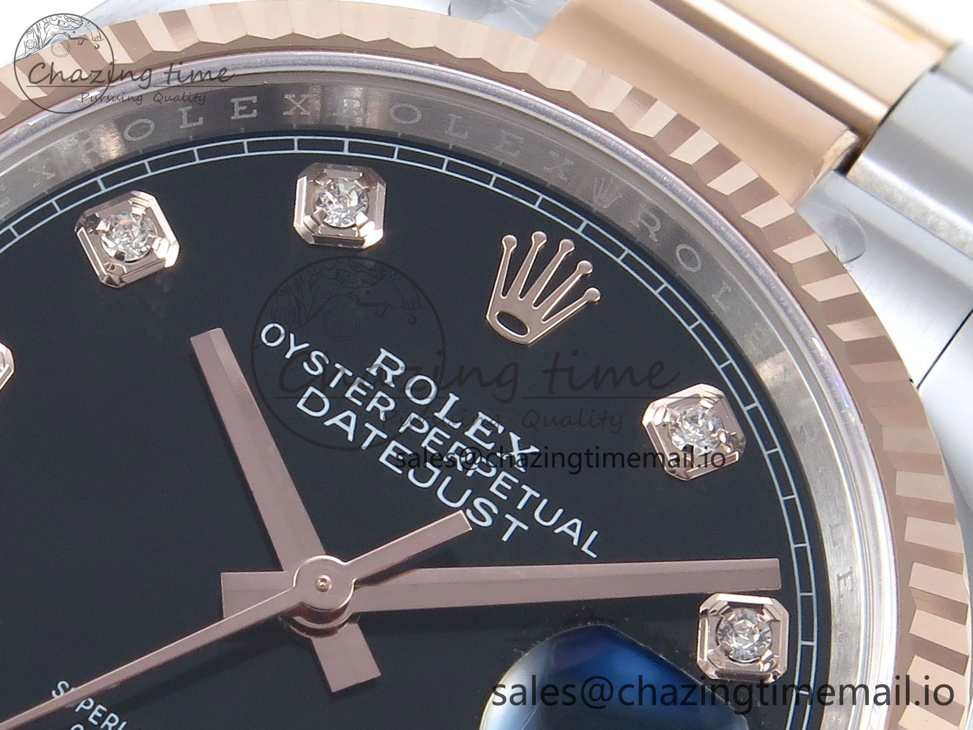 TimelessDesign DateJust 36 126231 EWEF Best Edition Black Diamonds Dial on SS RG Oyster Bracelet A 662