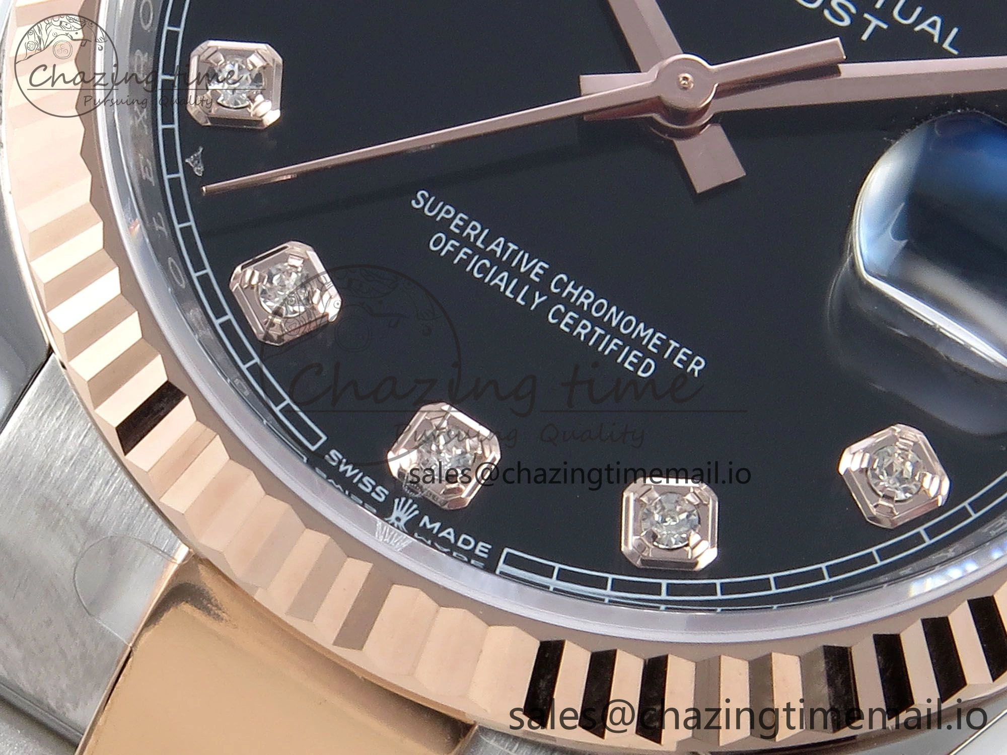 TimelessDesign DateJust 36 126231 EWEF Best Edition Black Diamonds Dial on SS RG Oyster Bracelet A 662
