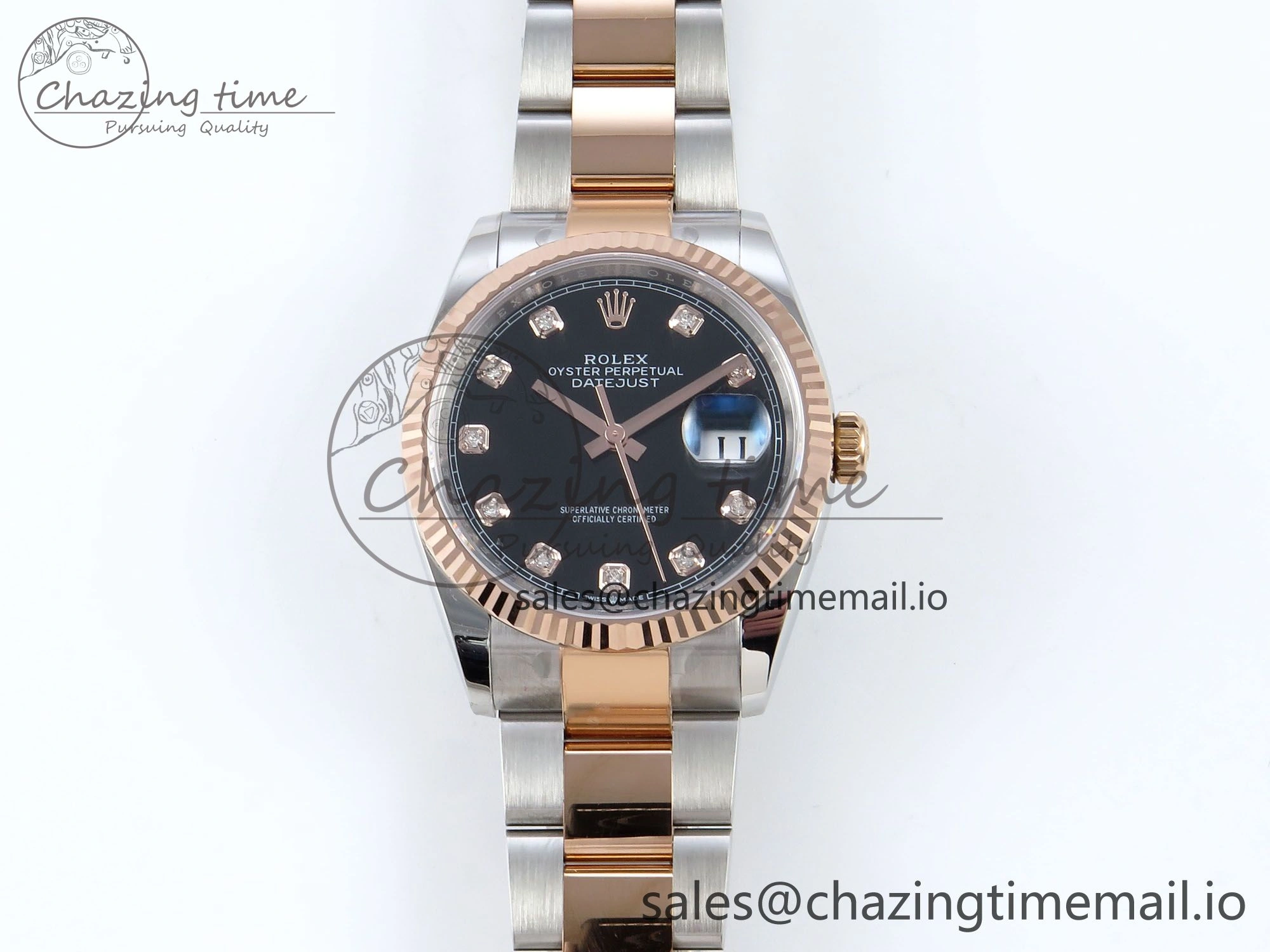 TimelessDesign DateJust 36 126231 EWEF Best Edition Black Diamonds Dial on SS RG Oyster Bracelet A 662