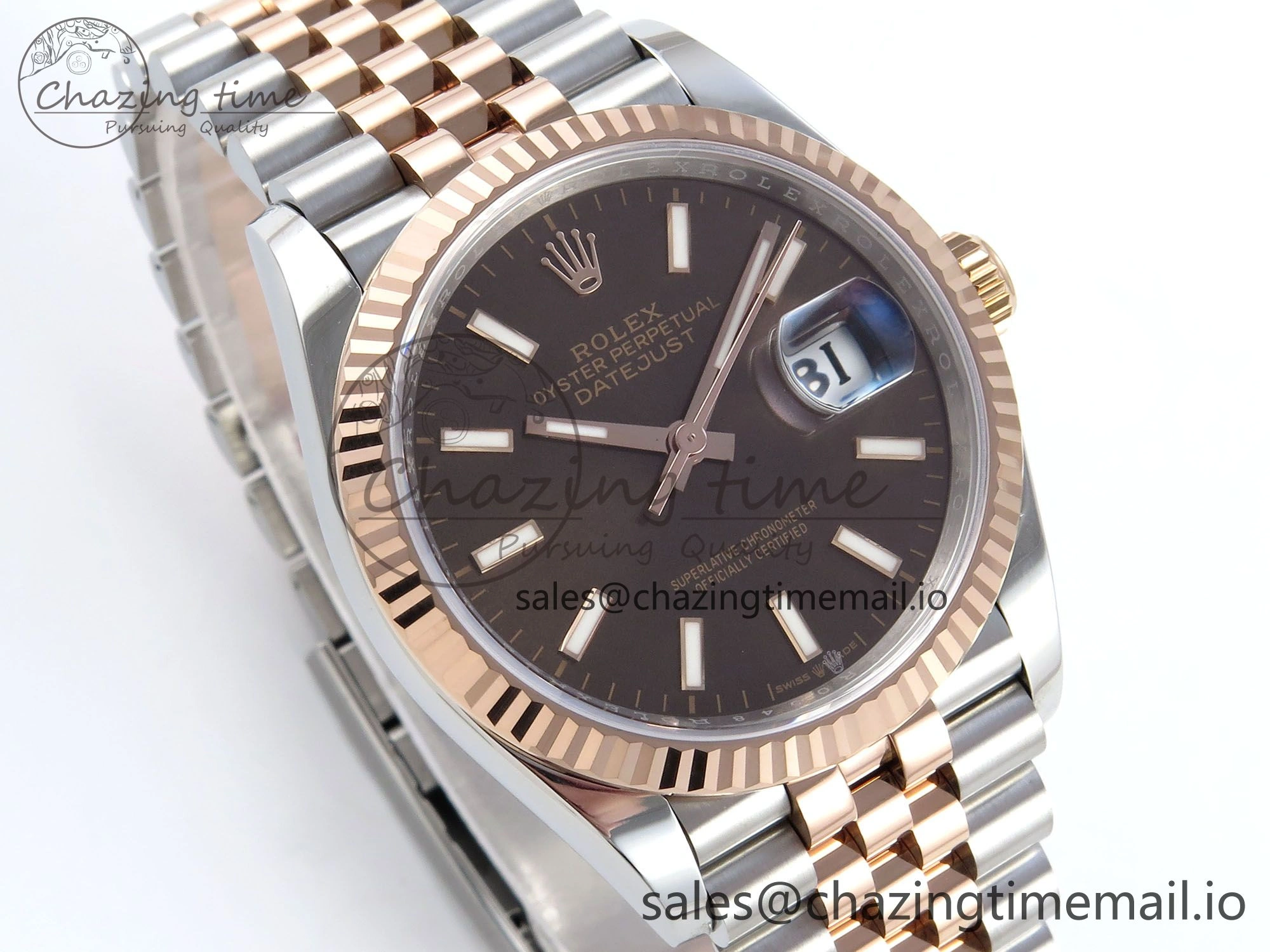 DateJust 36 126231 EWEF Best Edition Brown Dial Stick Marker on SS RG Jubilee Bracelet A WellDesigned 592