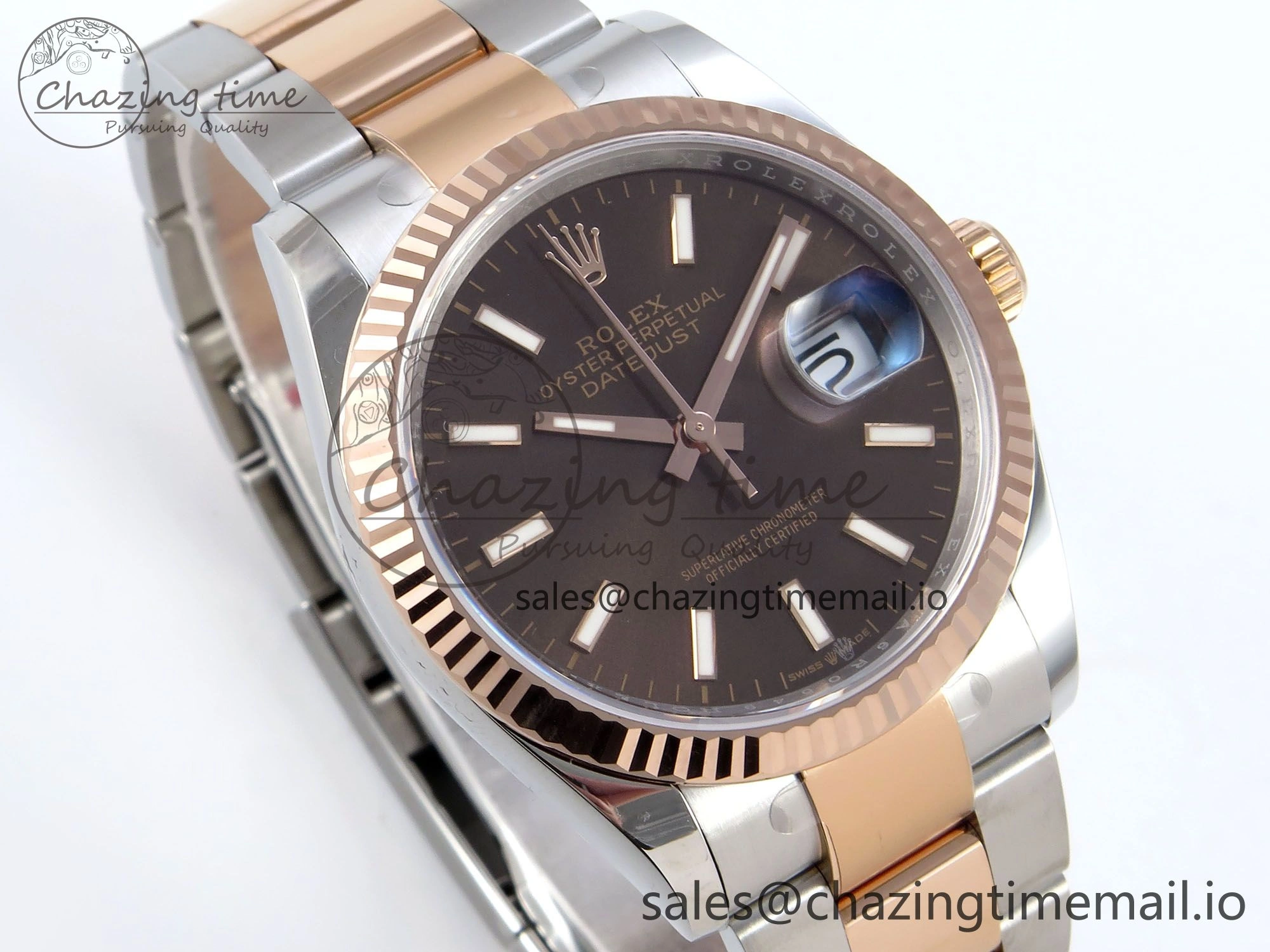 DateJust 36 126231 EWEF Best Edition Brown Stick Dial on SS RG Oyster Bracelet A SmartChoice 667