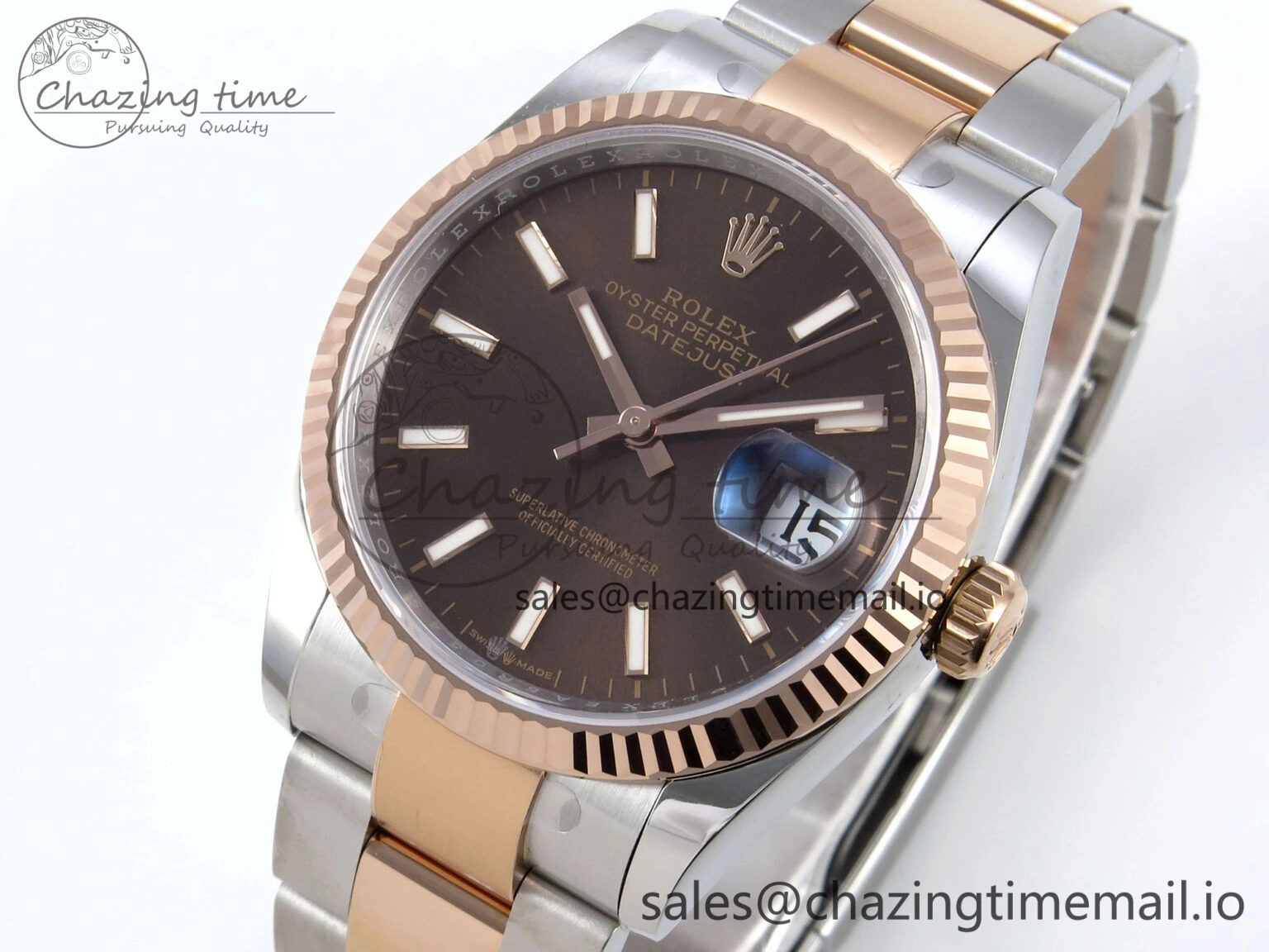 DateJust 36 126231 EWEF Best Edition Brown Stick Dial on SS RG Oyster Bracelet A SmartChoice 667