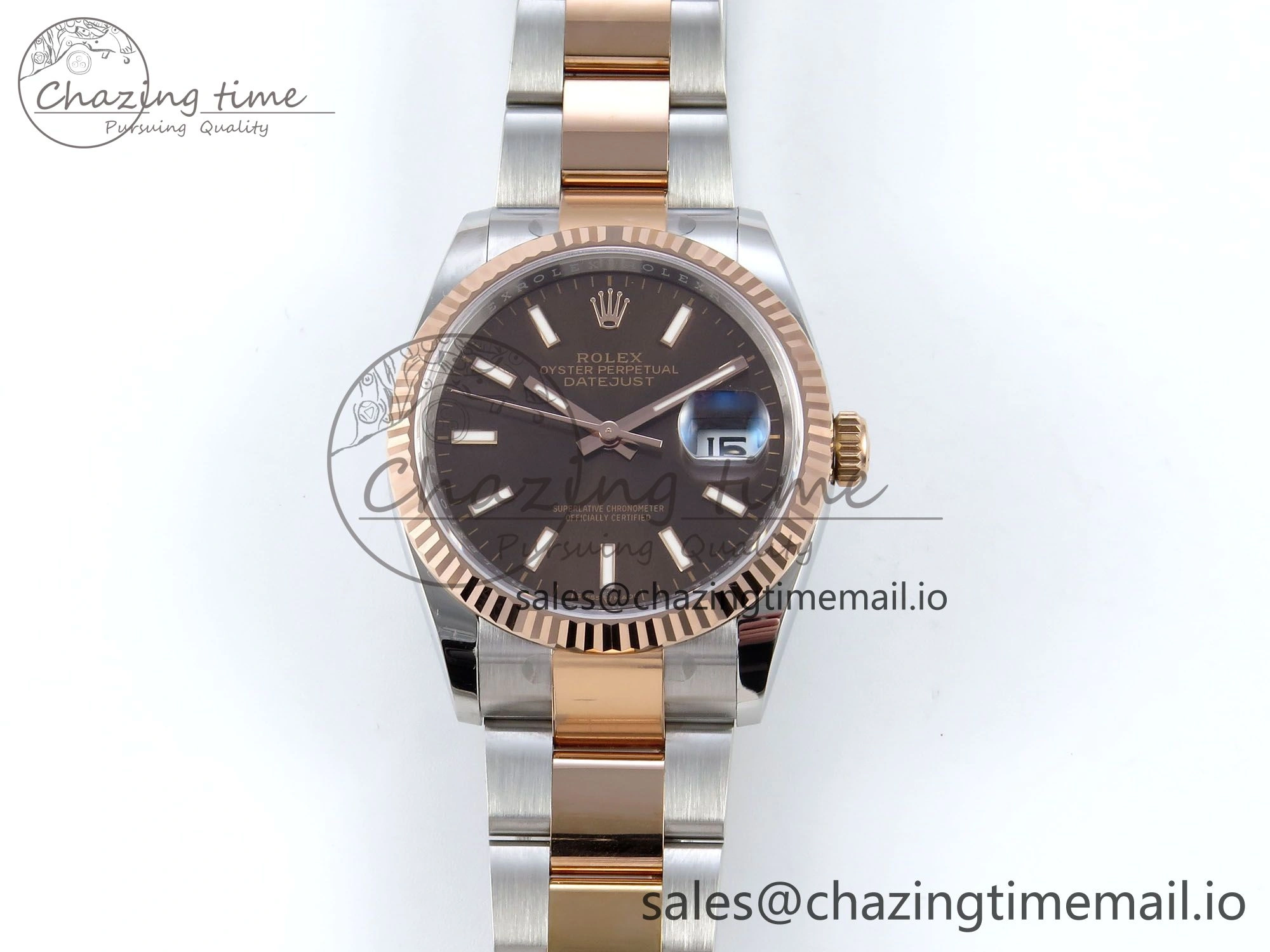 DateJust 36 126231 EWEF Best Edition Brown Stick Dial on SS RG Oyster Bracelet A SmartChoice 667