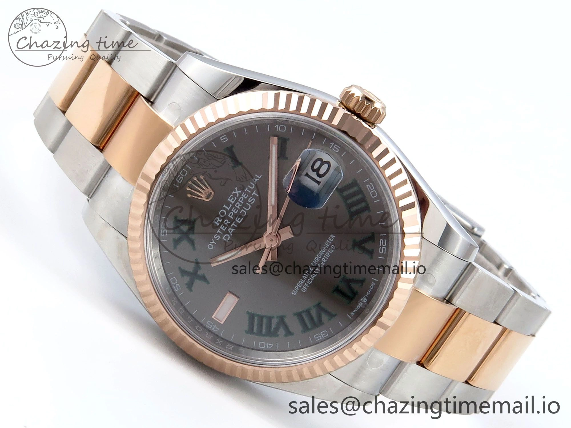 MultiPurpose DateJust 36 126231 EWEF Best Edition Gray Dial Green Roman Marker on SS RG Oyster Bracelet A 655