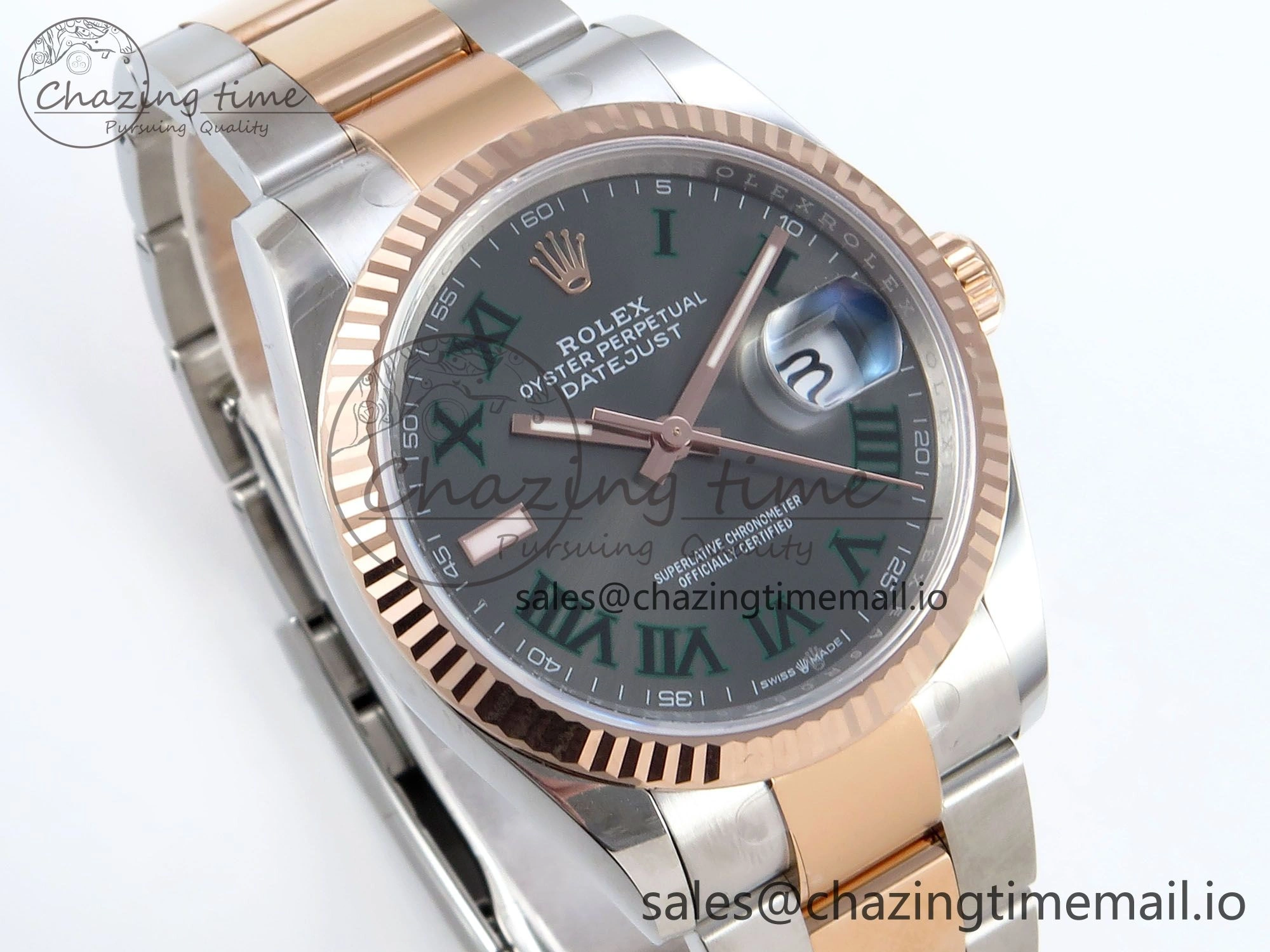 MultiPurpose DateJust 36 126231 EWEF Best Edition Gray Dial Green Roman Marker on SS RG Oyster Bracelet A 655