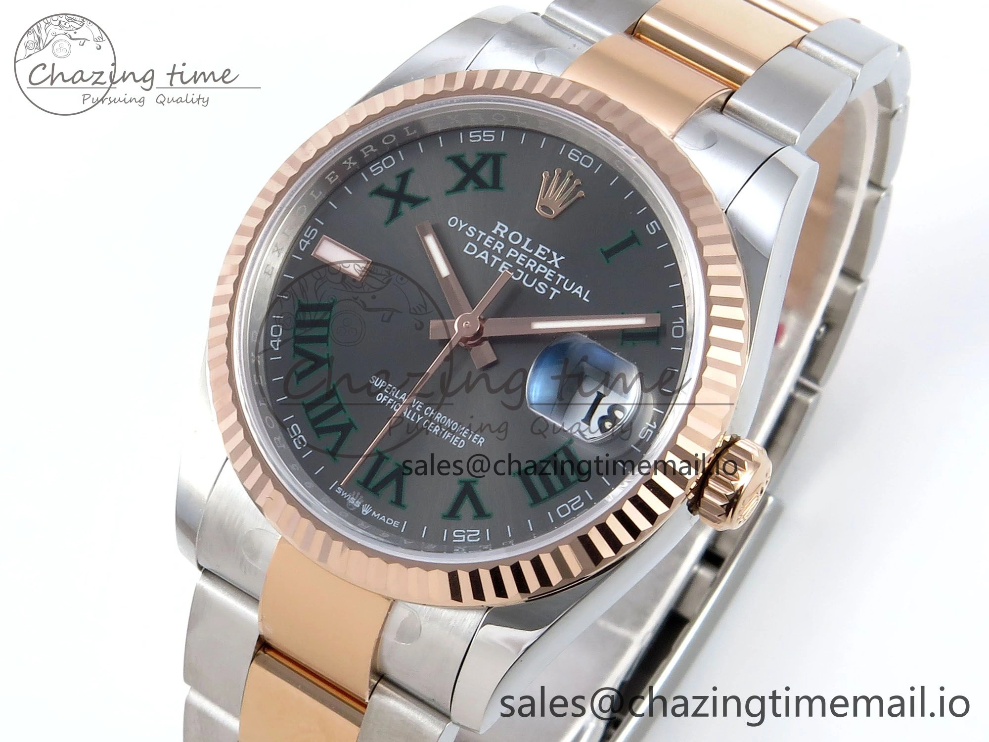 MultiPurpose DateJust 36 126231 EWEF Best Edition Gray Dial Green Roman Marker on SS RG Oyster Bracelet A 655