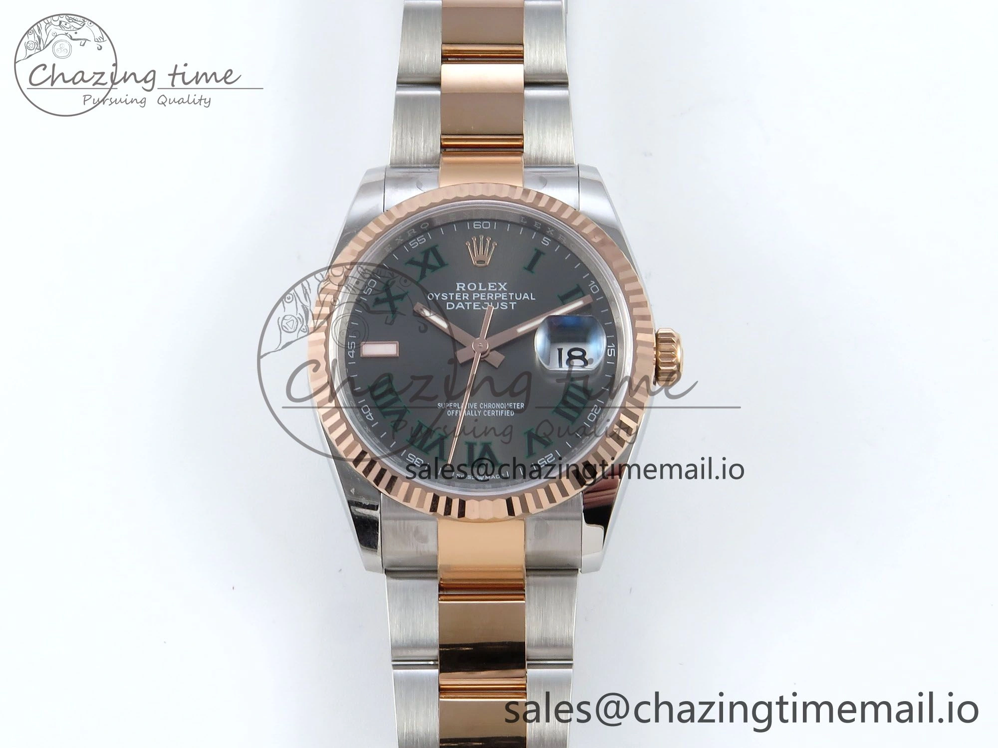 MultiPurpose DateJust 36 126231 EWEF Best Edition Gray Dial Green Roman Marker on SS RG Oyster Bracelet A 655
