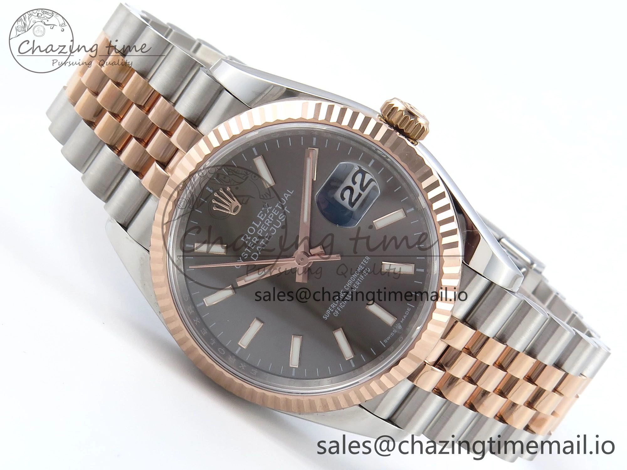 Packable DateJust 36 126231 EWEF Best Edition Gray Dial Stick Marker on SS RG Jubilee Bracelet A 593