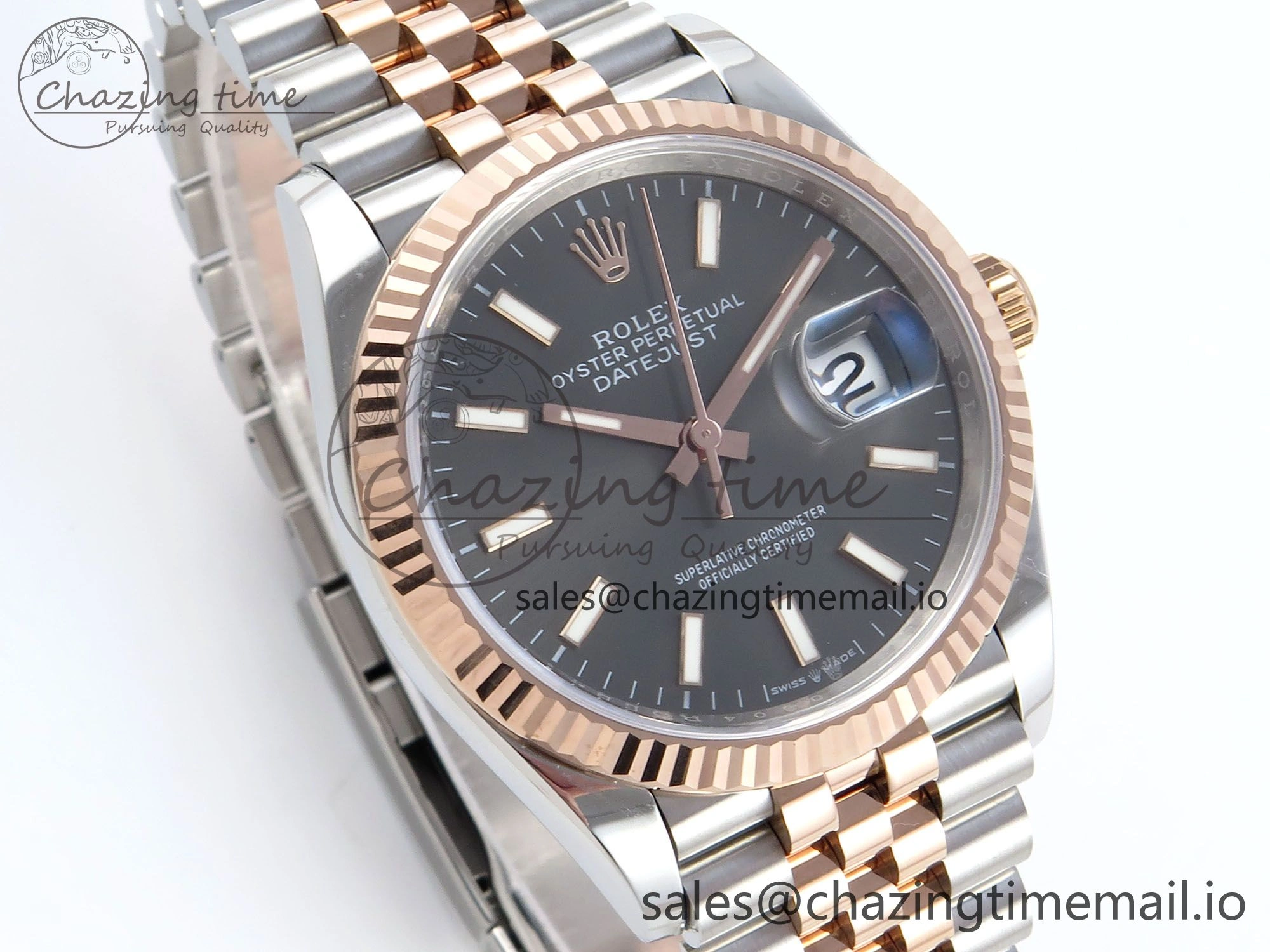 Packable DateJust 36 126231 EWEF Best Edition Gray Dial Stick Marker on SS RG Jubilee Bracelet A 593