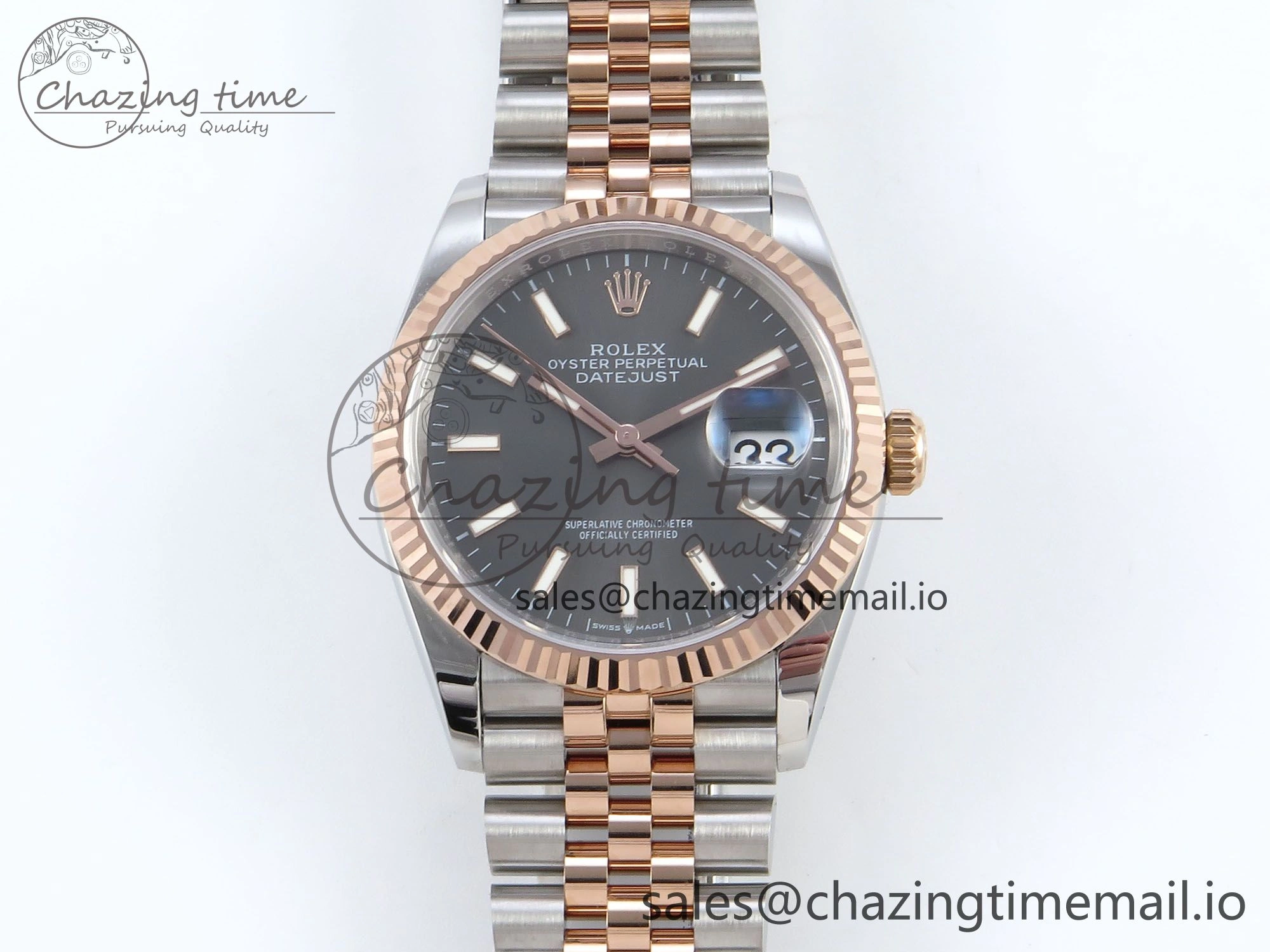 Packable DateJust 36 126231 EWEF Best Edition Gray Dial Stick Marker on SS RG Jubilee Bracelet A 593