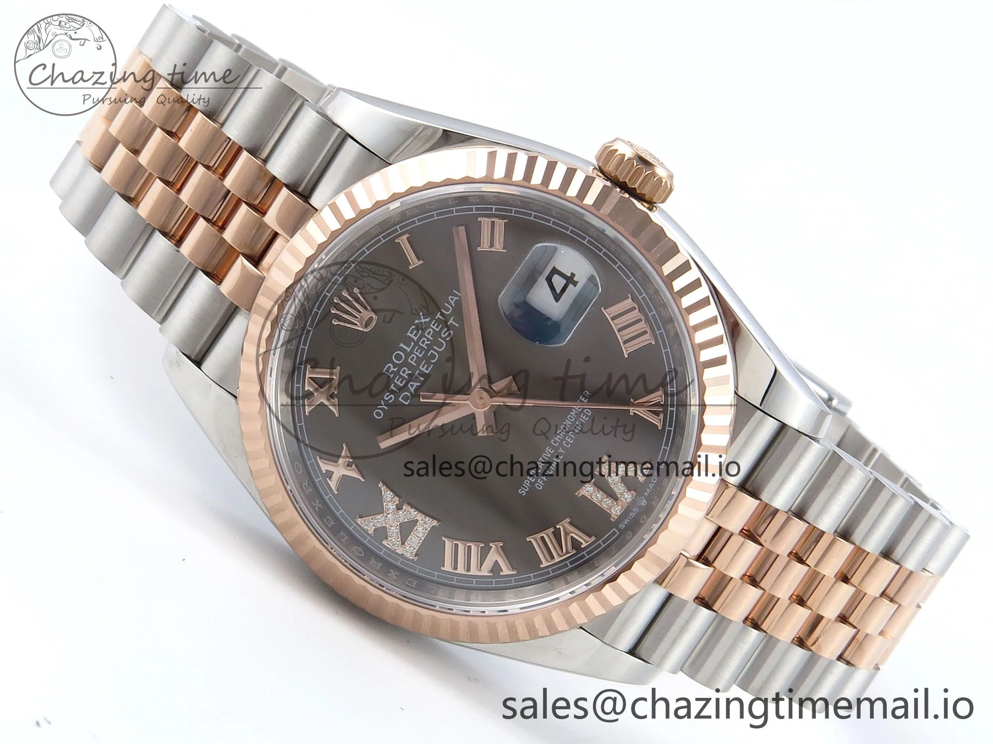 HighPerformance DateJust 36 126231 EWEF Best Edition Gray Roman Diamonds Dial on SS RG Jubilee Bracelet A 595