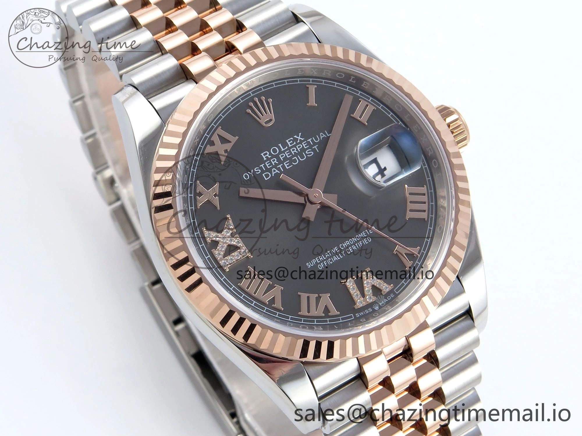 HighPerformance DateJust 36 126231 EWEF Best Edition Gray Roman Diamonds Dial on SS RG Jubilee Bracelet A 595