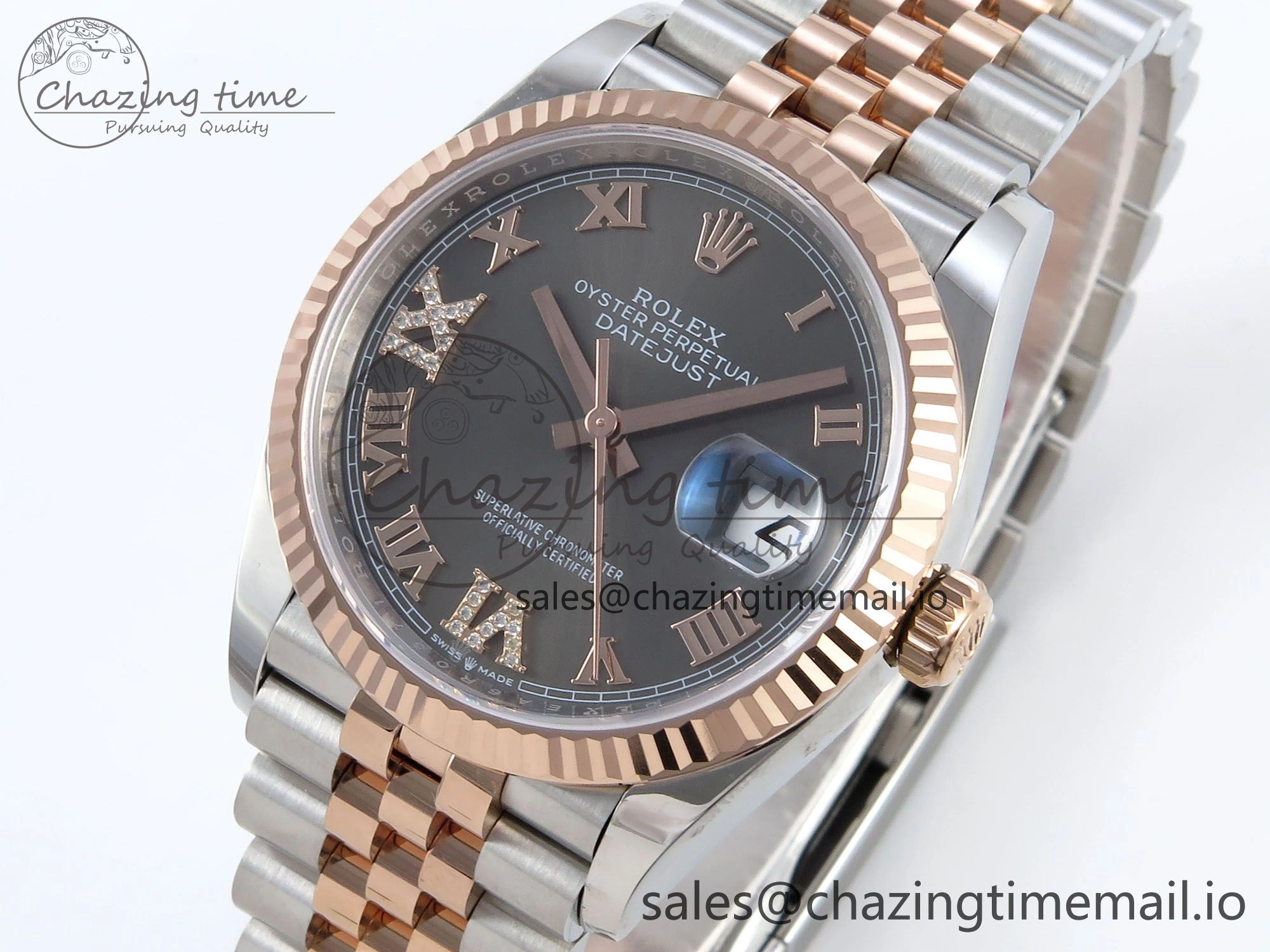 HighPerformance DateJust 36 126231 EWEF Best Edition Gray Roman Diamonds Dial on SS RG Jubilee Bracelet A 595